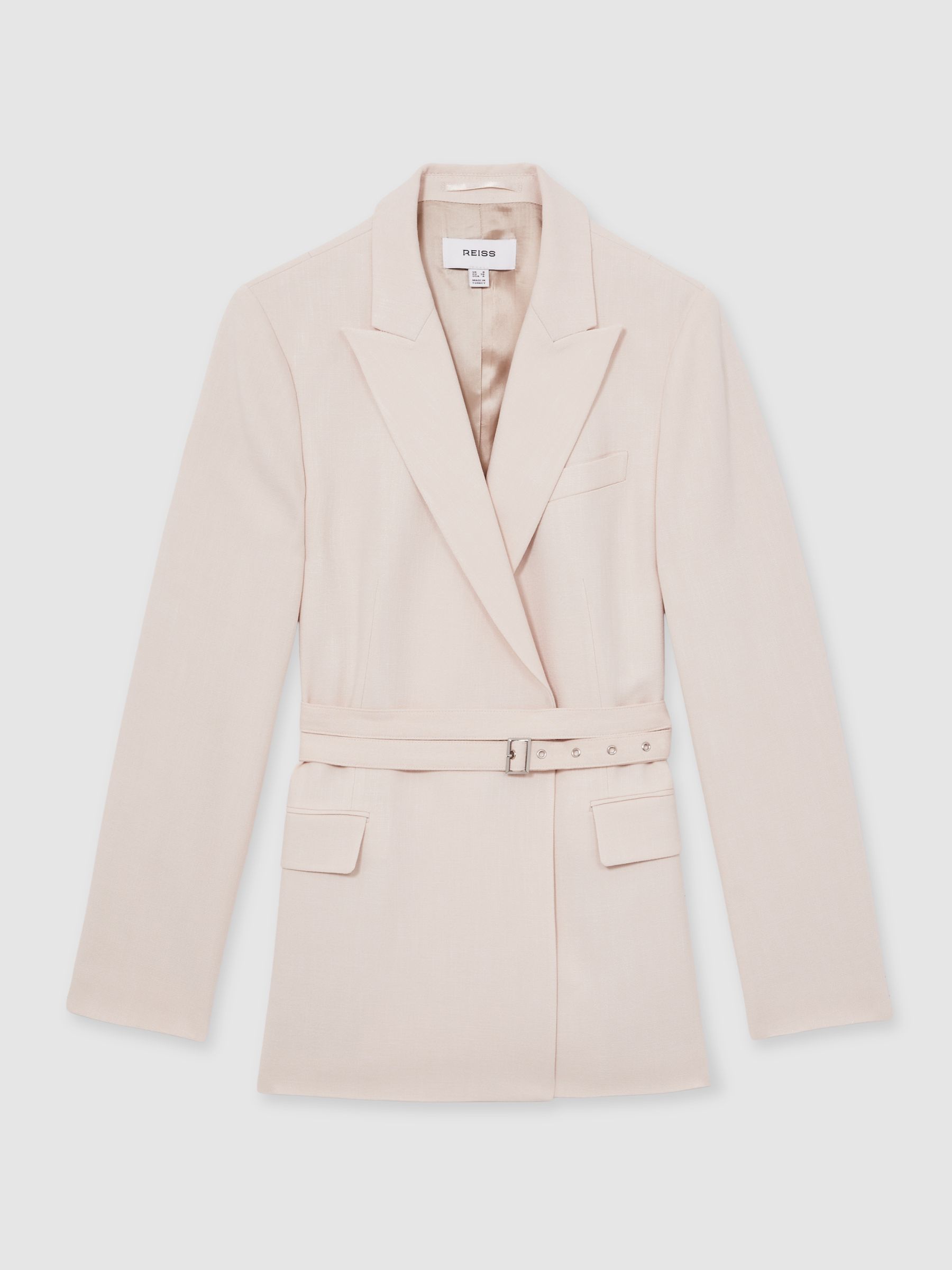 Single-Breasted Belted Suit Jacket in Pink