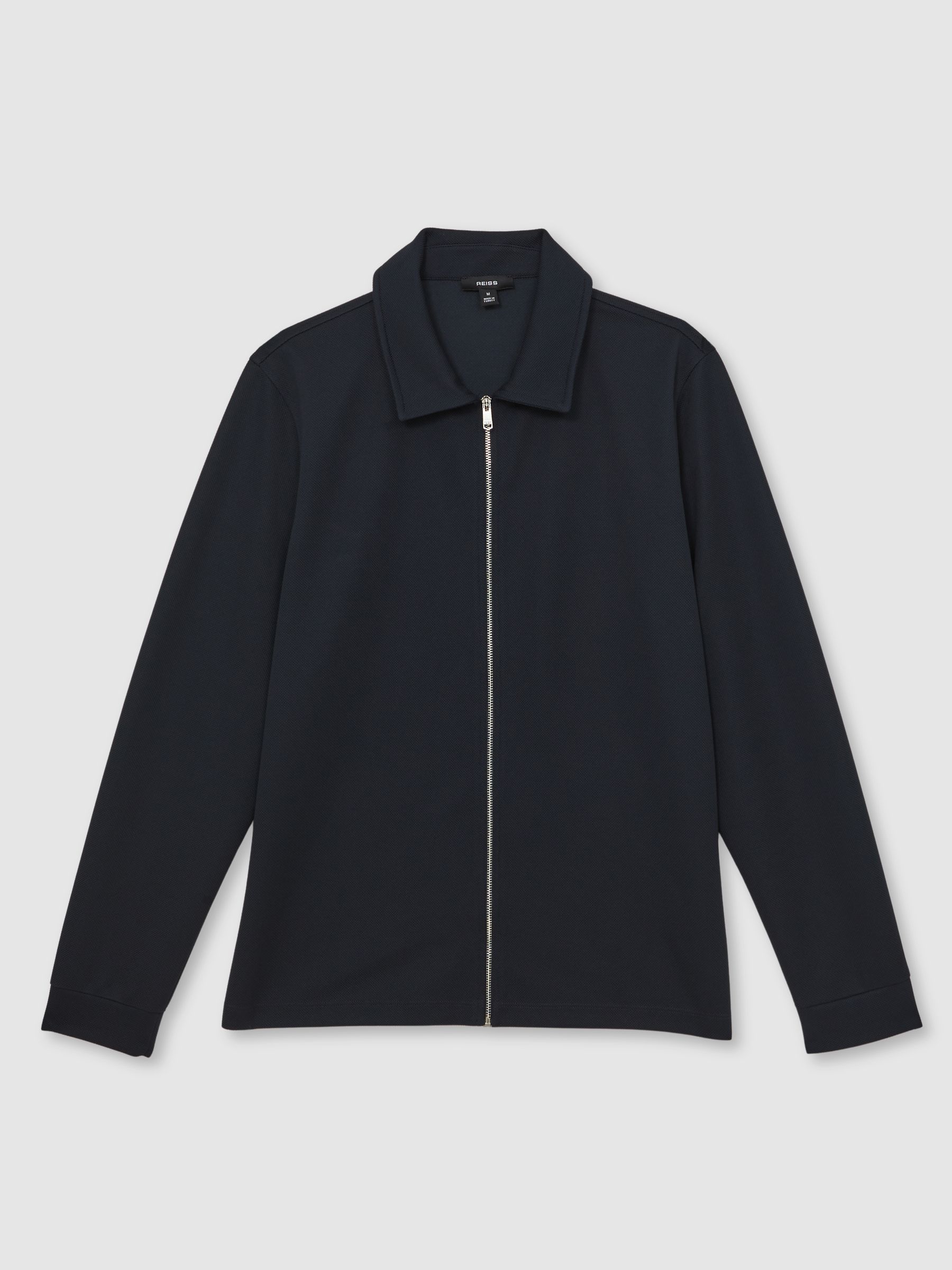 Textured Zip Through Overshirt in Navy