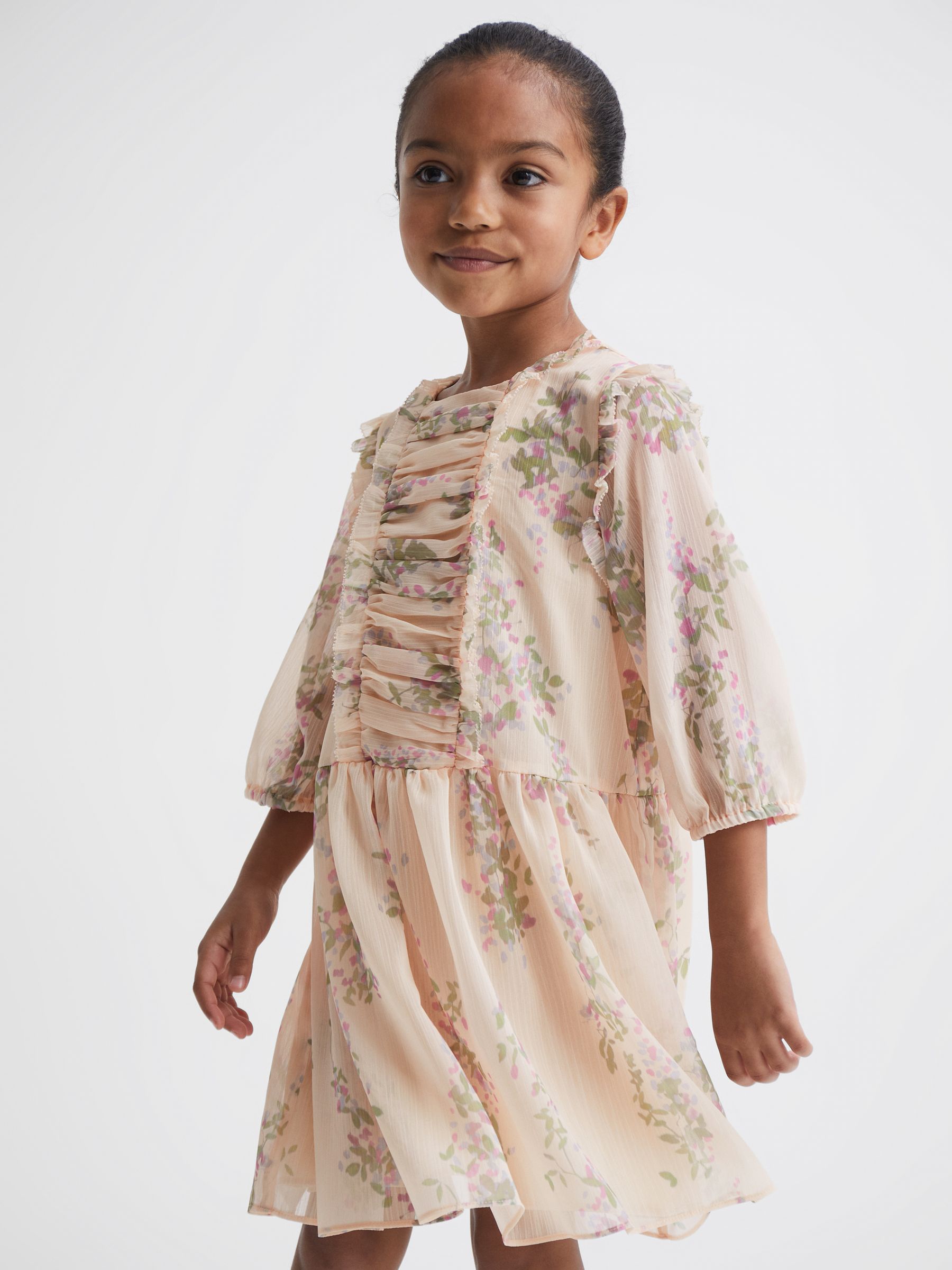 9-12 yrs Chiffon Print Dress in Pink Print