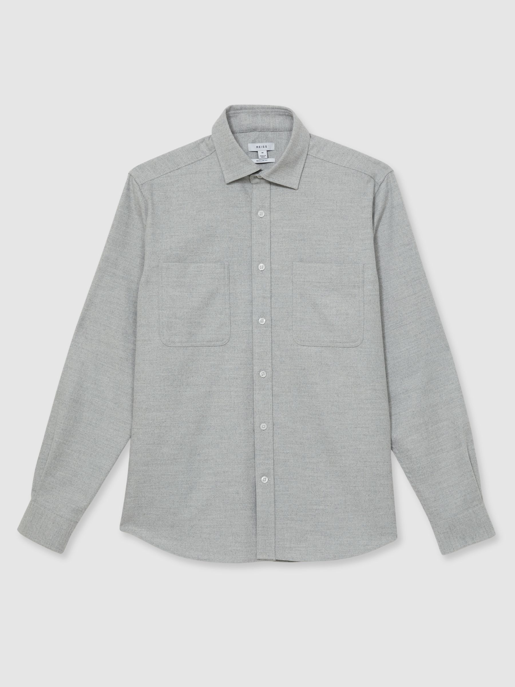 Twin-Pocket Button-Through Overshirt in Soft Grey Melange