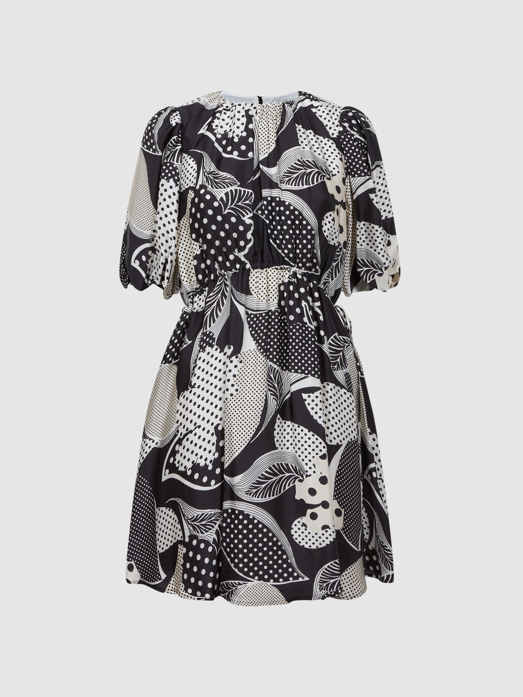 Florere Polka Dot Puff Sleeve Mini Dress in Black