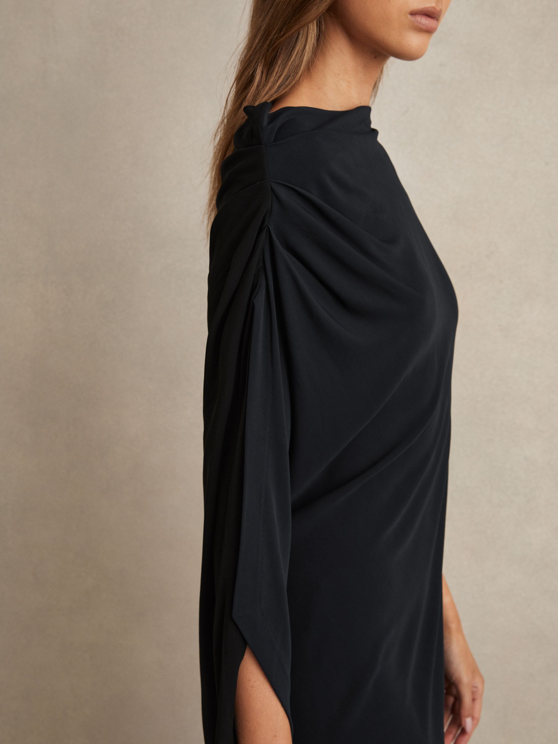 Asymmetric Draped Jersey Dress in Navy/Black