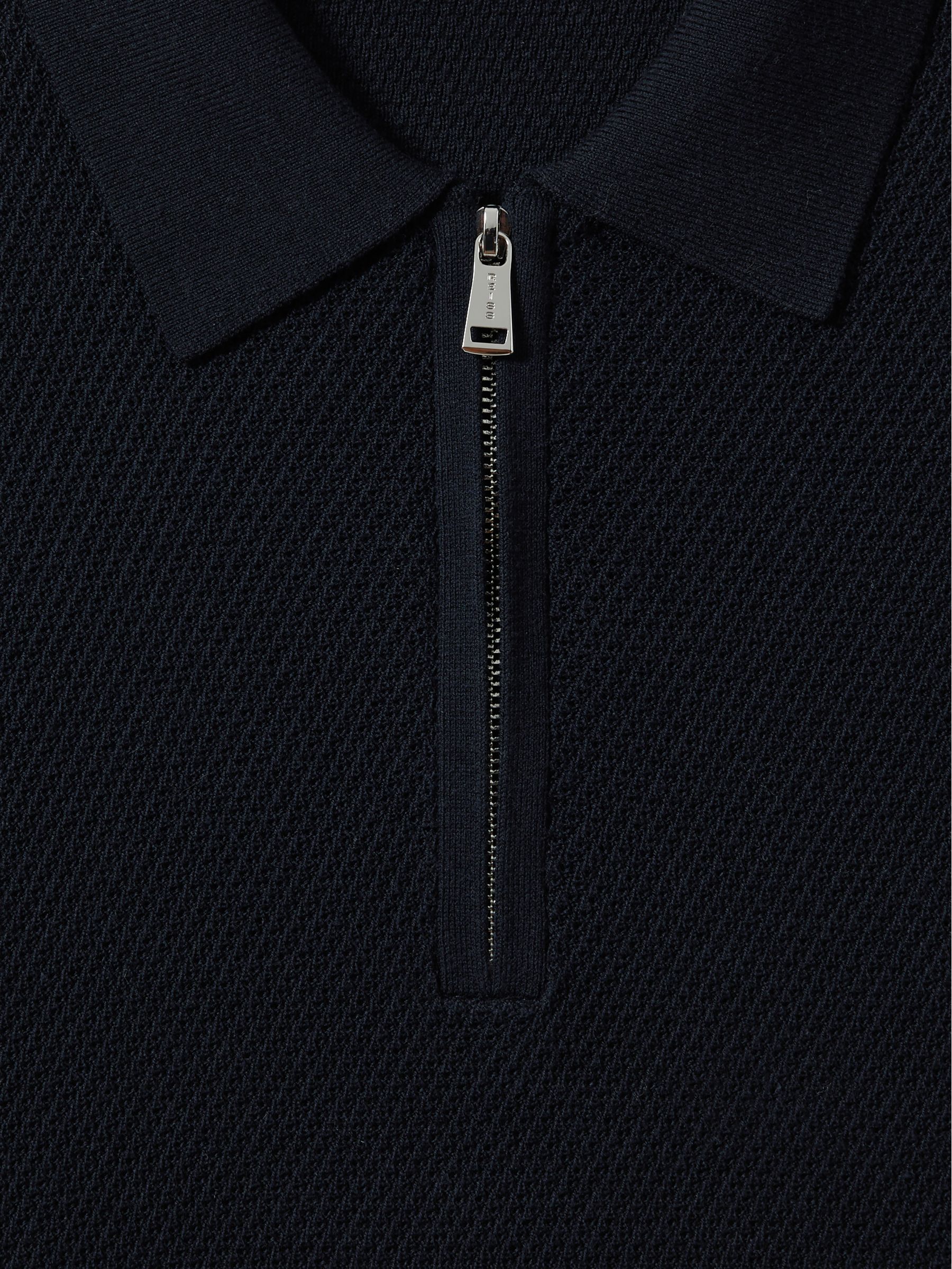 Textured Half-Zip Polo Shirt in Navy