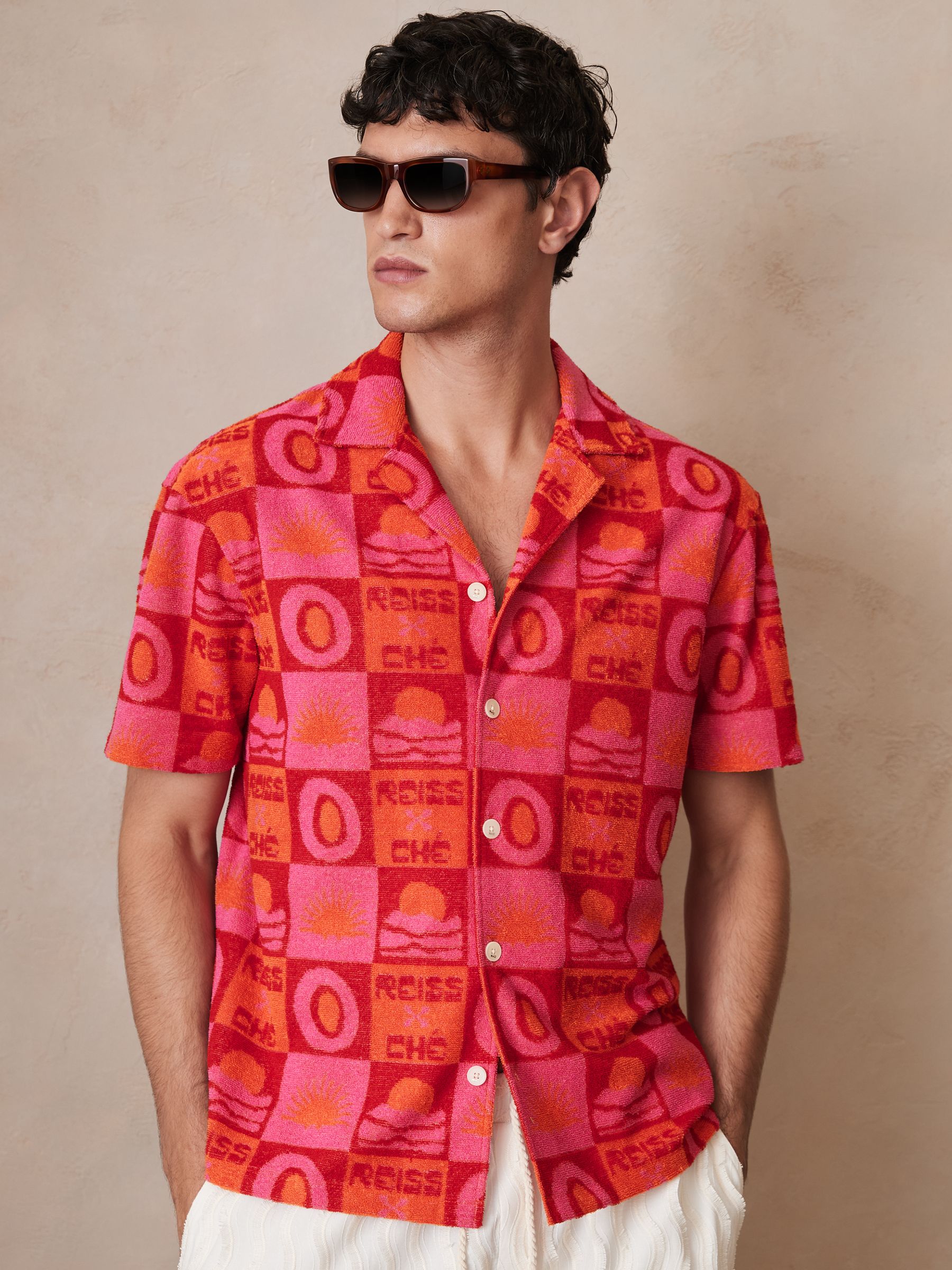 Reiss | Ché Sunset Towelling Shirt in Pink