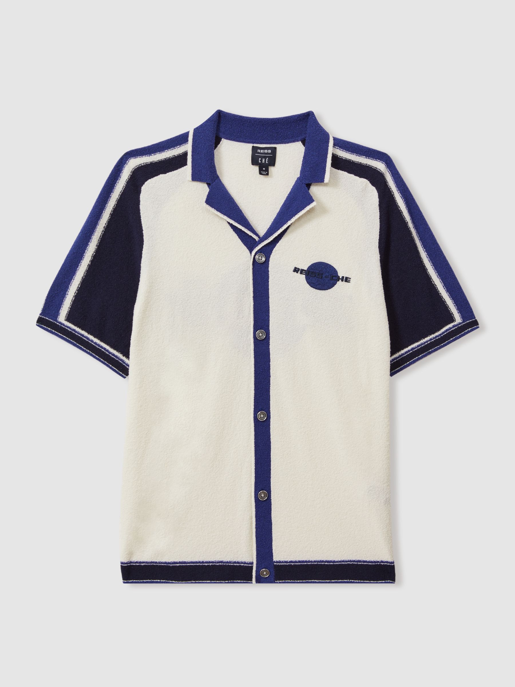 Reiss | Ché Towelling Cuban Collar Shirt in White/Blue