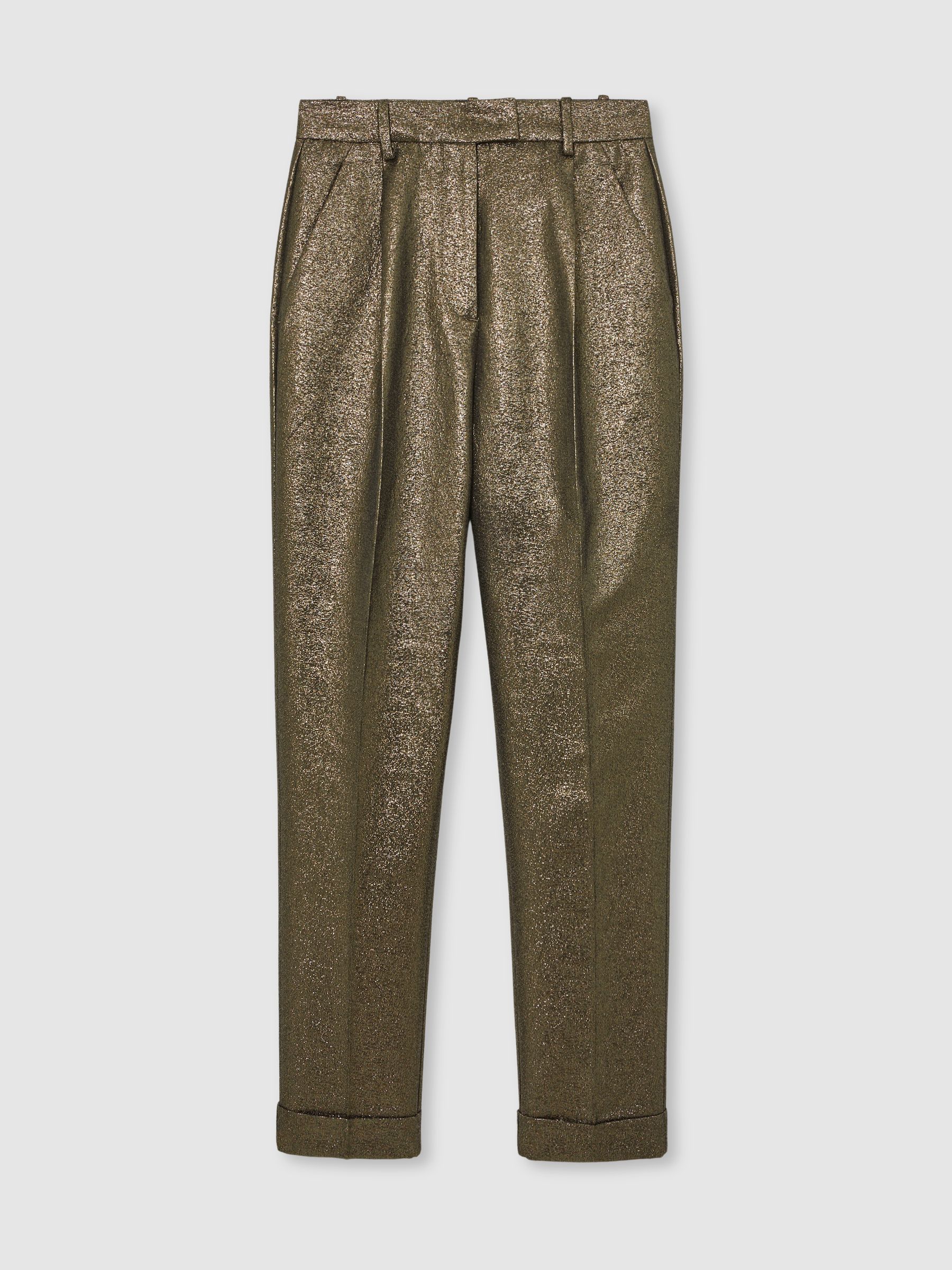 Petite Tapered Metallic Suit Trousers with Cotton in Gold