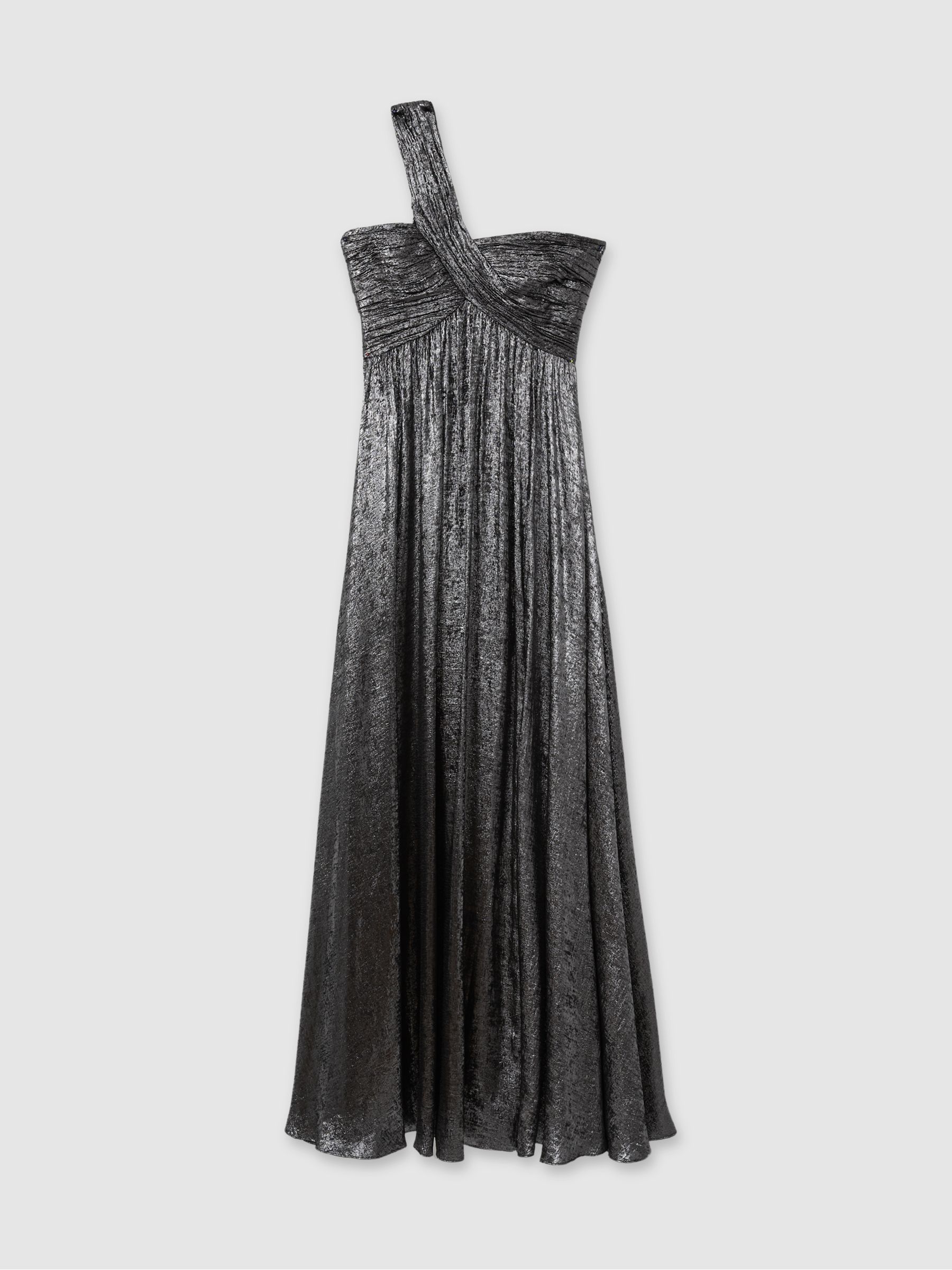 Amur Metallic One Shoulder Maxi Dress in Dark Grey