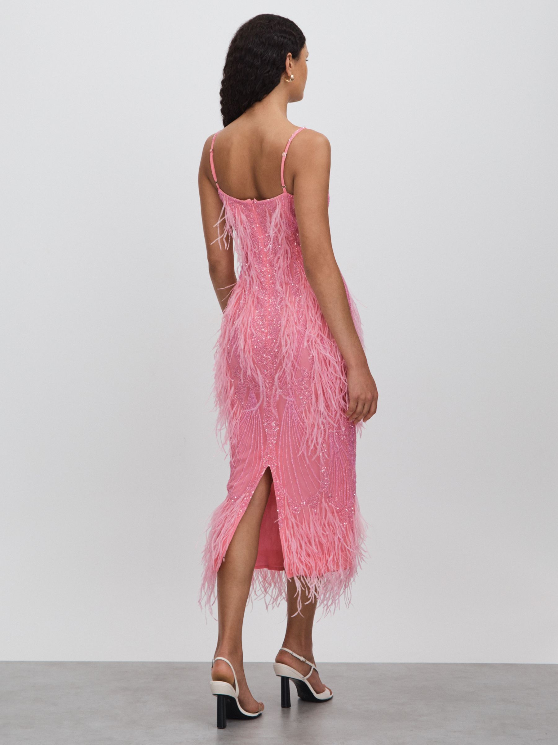 Rachel Gilbert Sequin Feather Midi Dress in Orchid