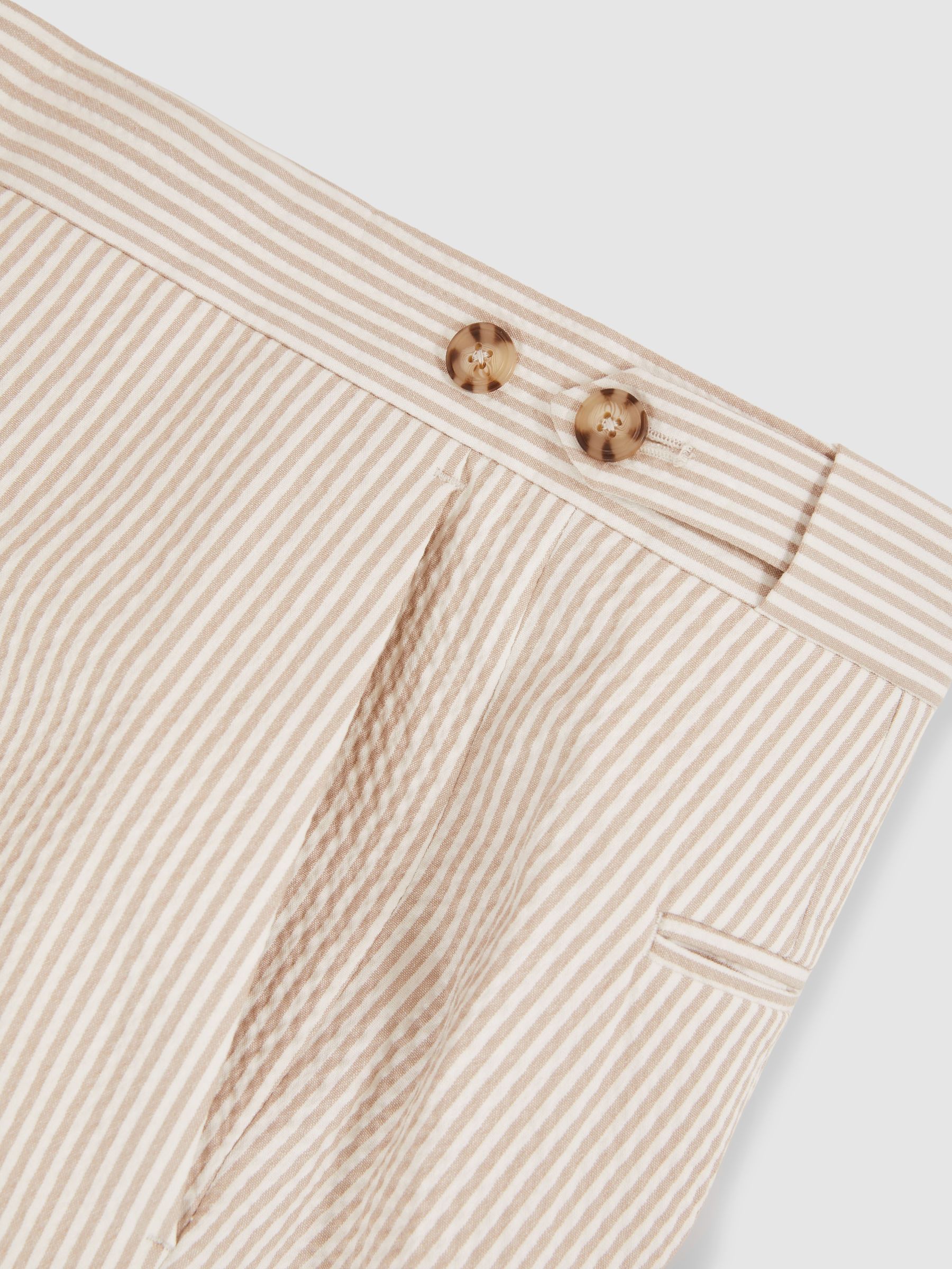 Seersucker Slim-Fit Suit Trousers in Oatmeal/White