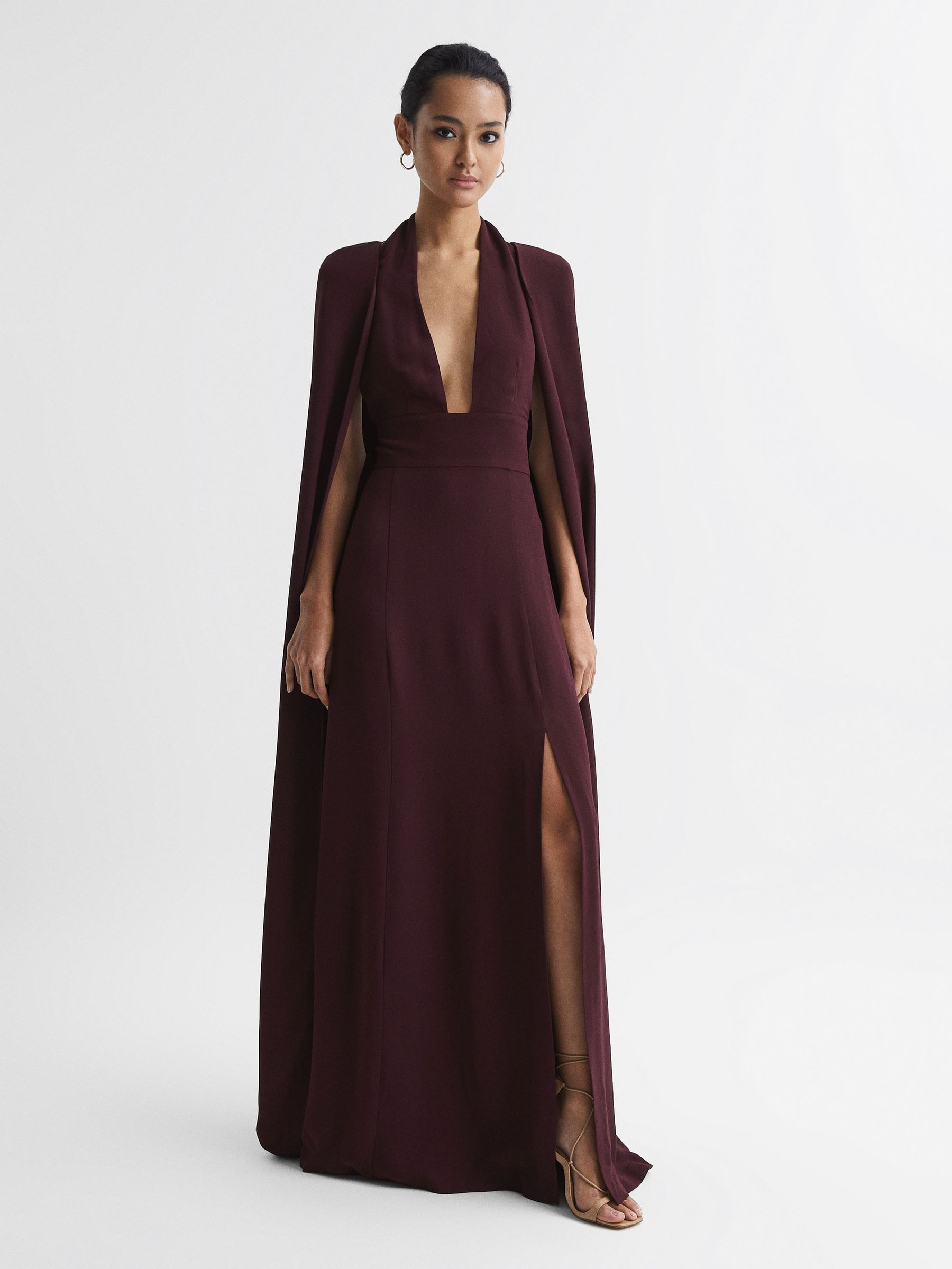 Maxi Dress With Cape in Burgundy