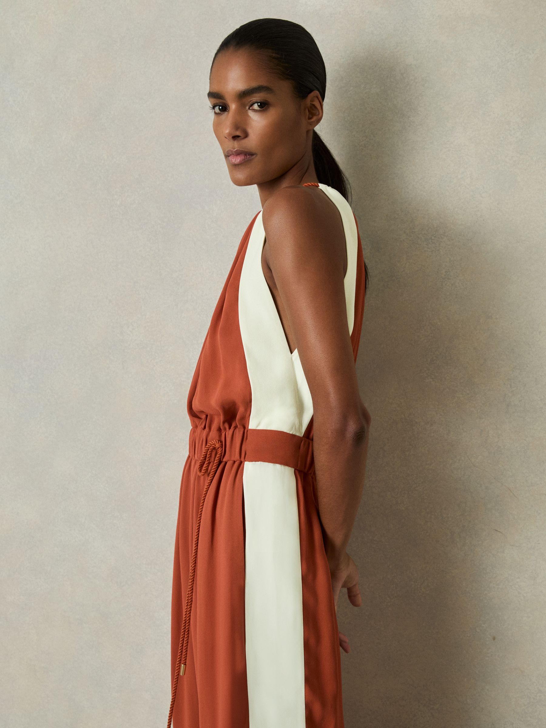 Colour-Block Rope-Cord Jumpsuit in Orange