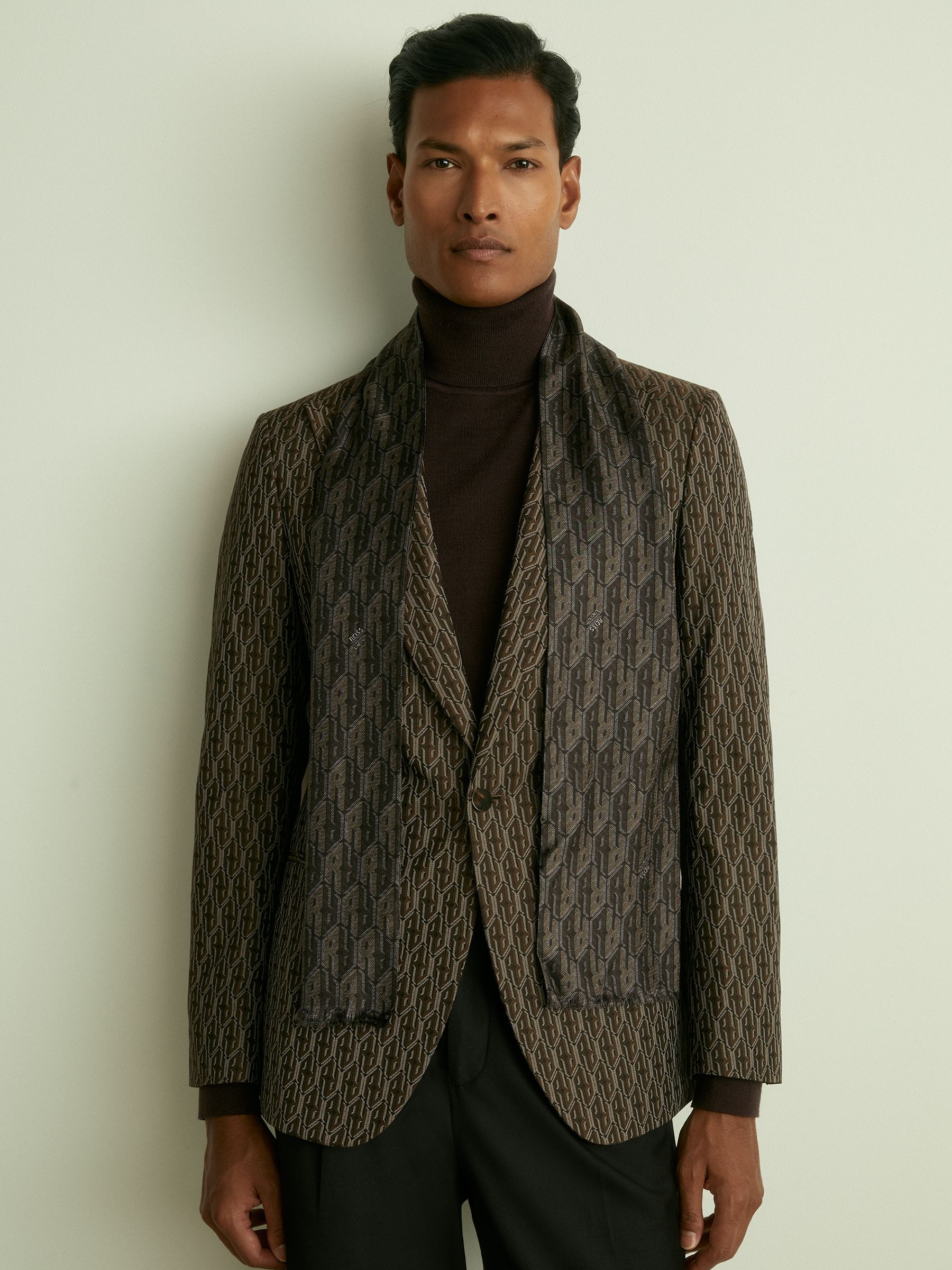 Silk-Twill Monogram-Jacquard Dress Scarf in Dark Multi