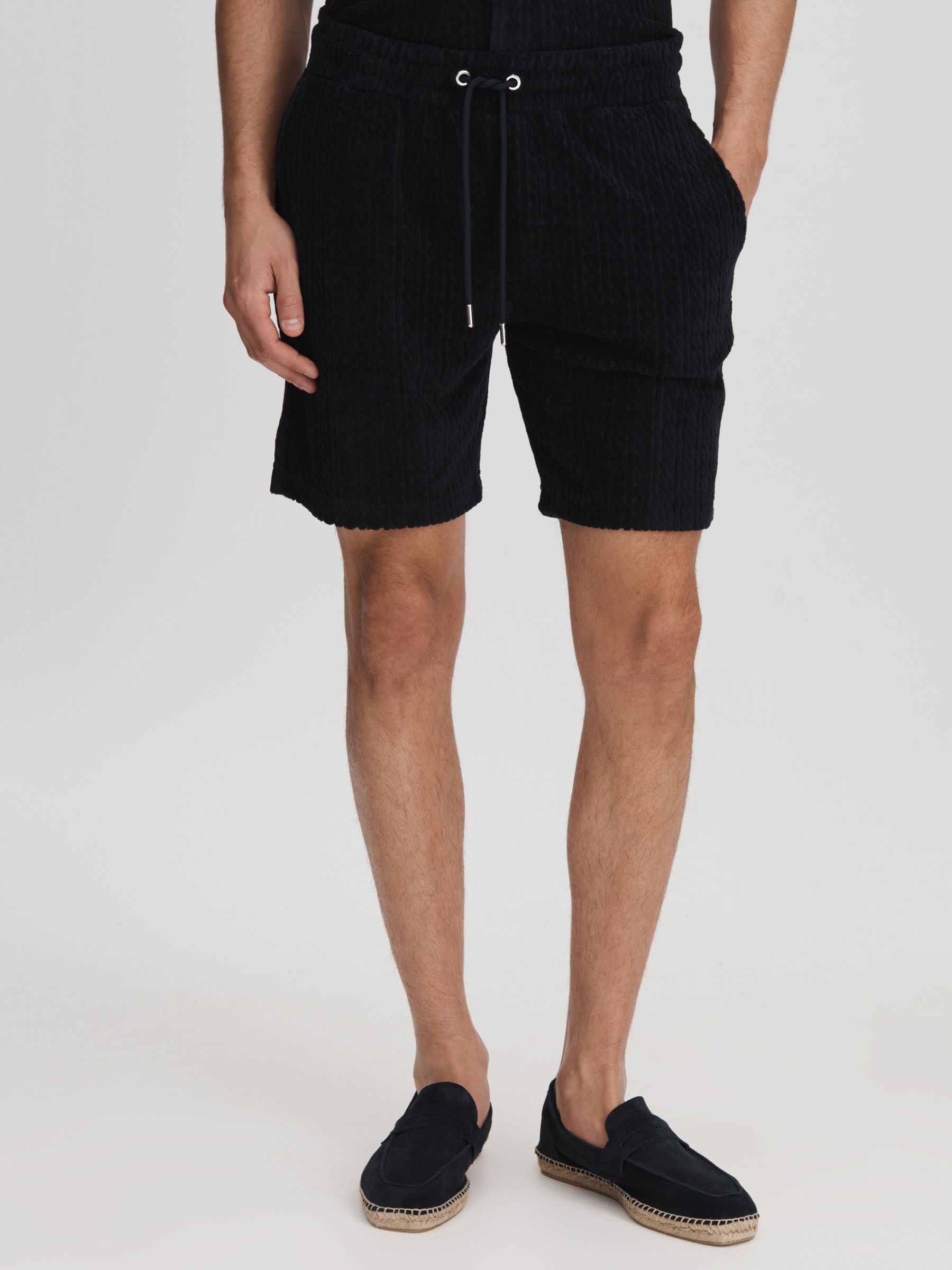 Towelling Drawstring Shorts in Navy