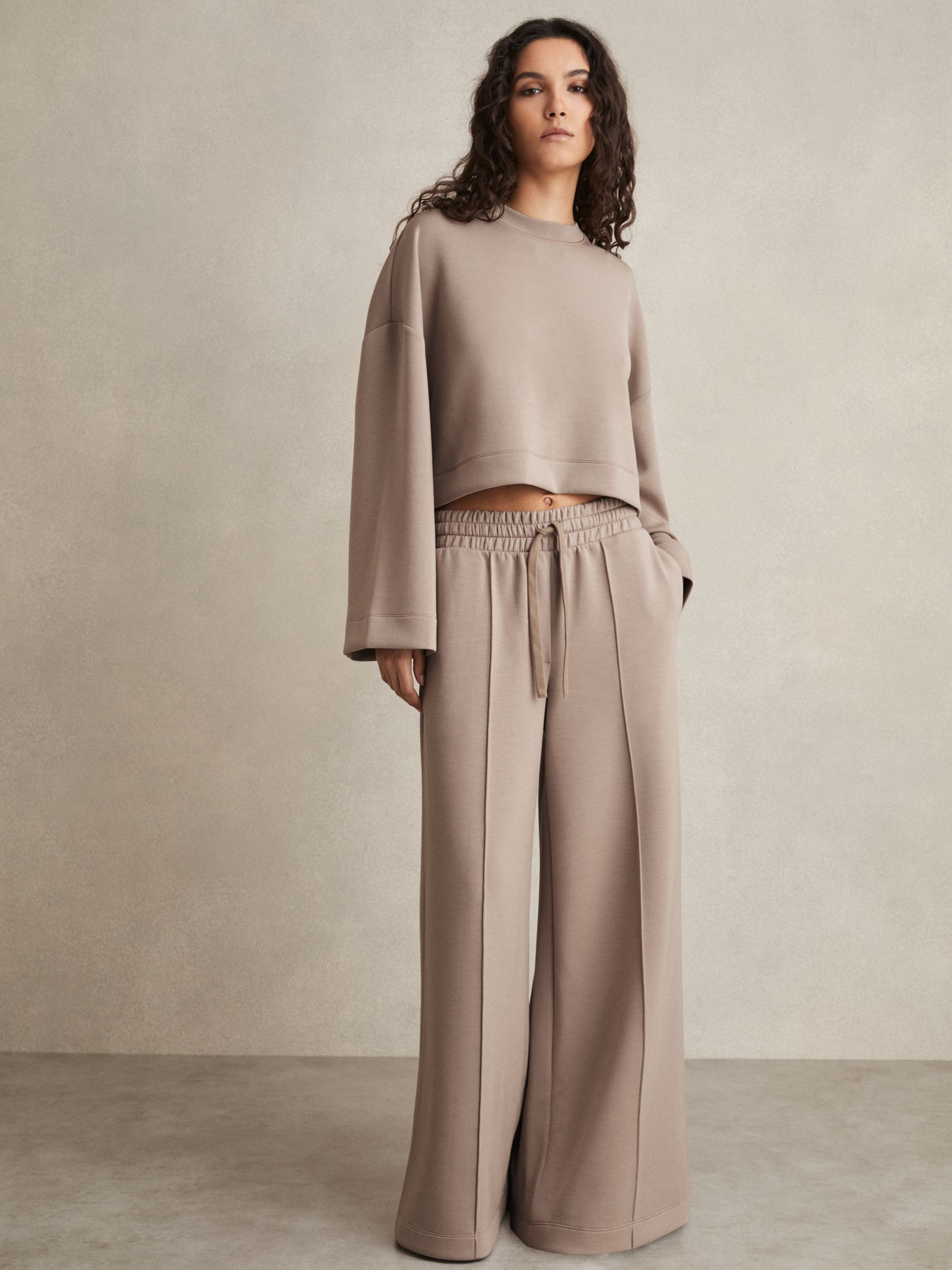 Interlock Wide-Leg Drawstring Joggers in Taupe