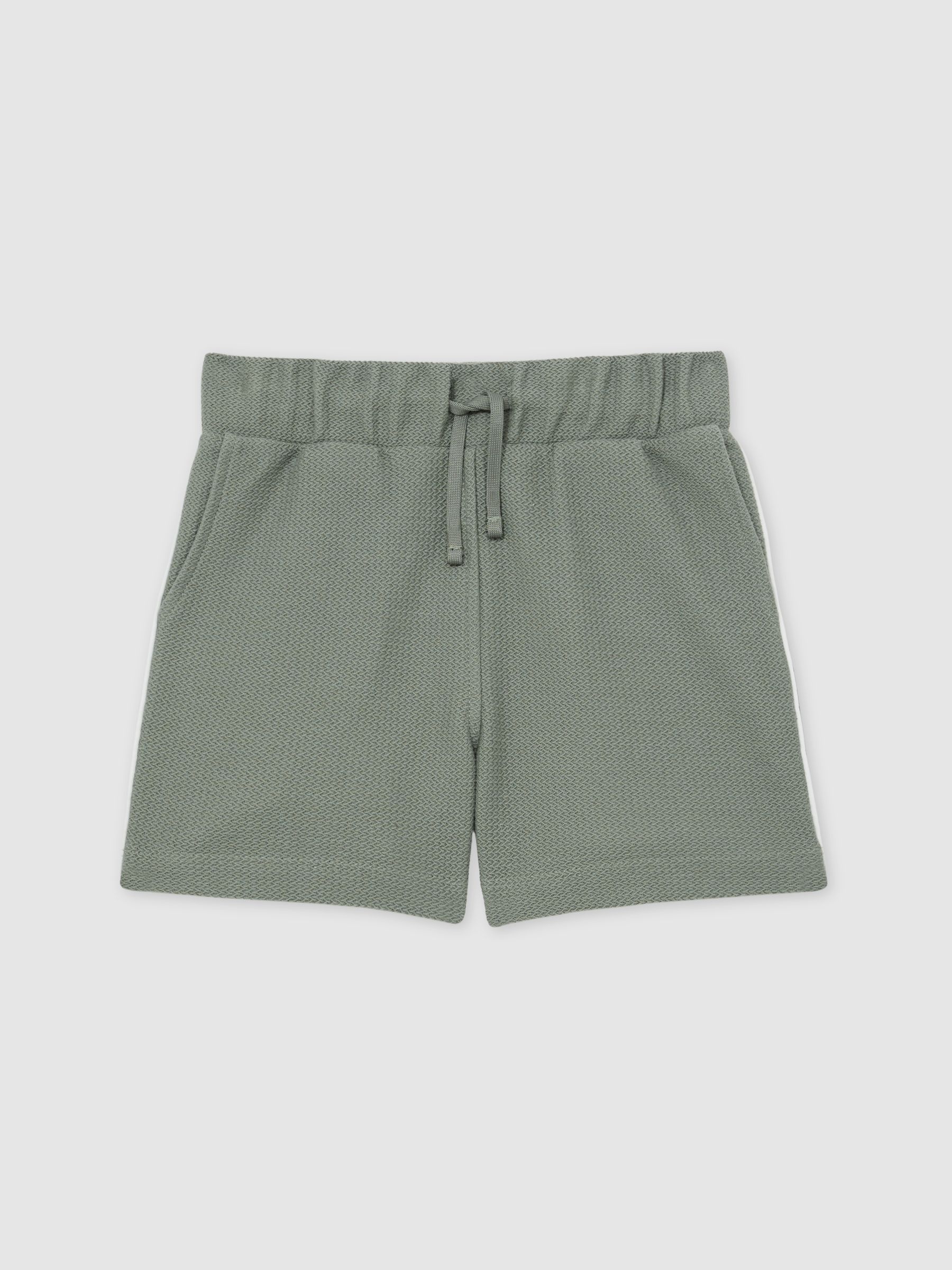9-13 yrs Cotton Textured Piped Shorts in Sage Green