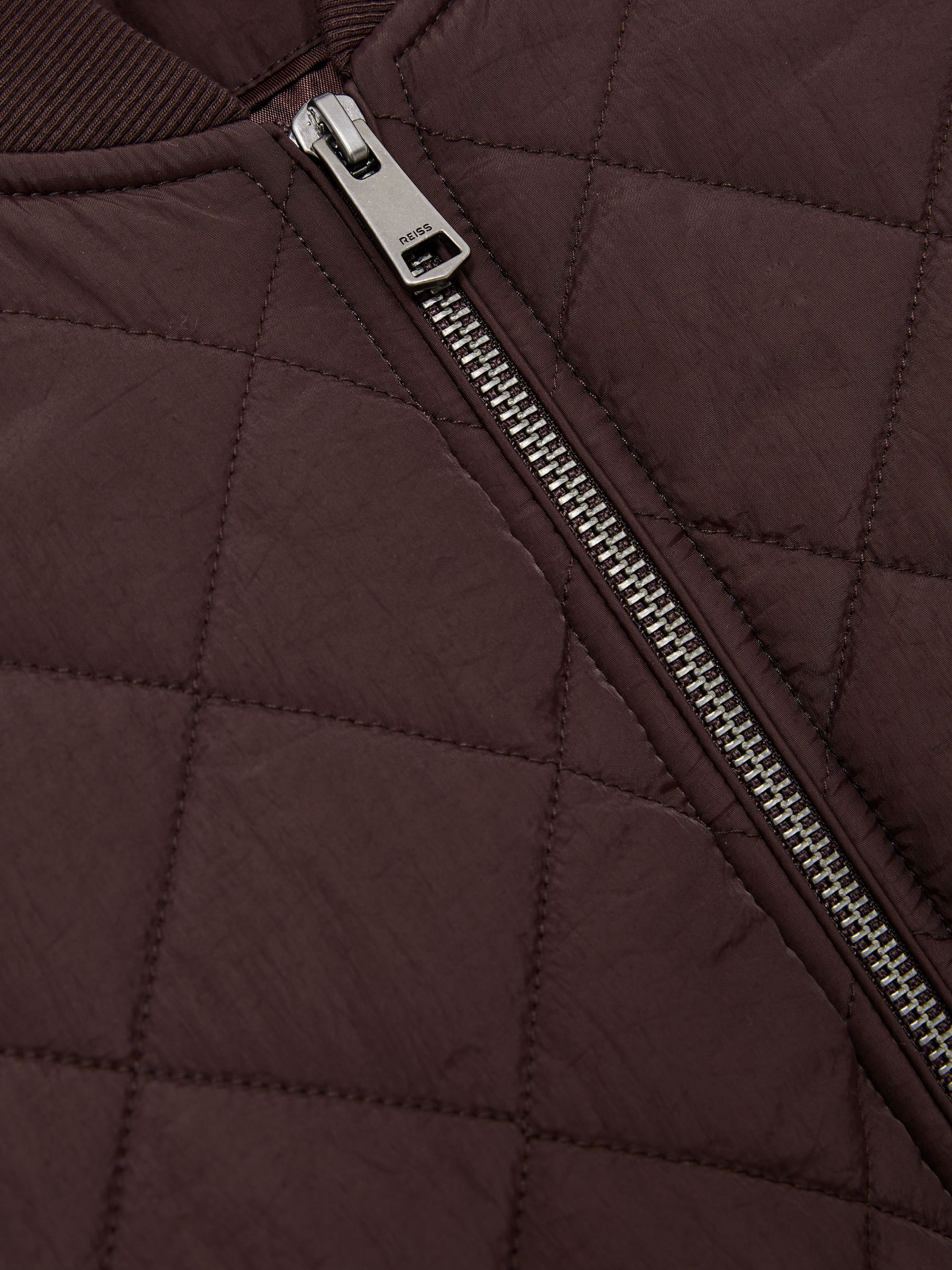 Quilted Printed Bomber Jacket in Burgundy