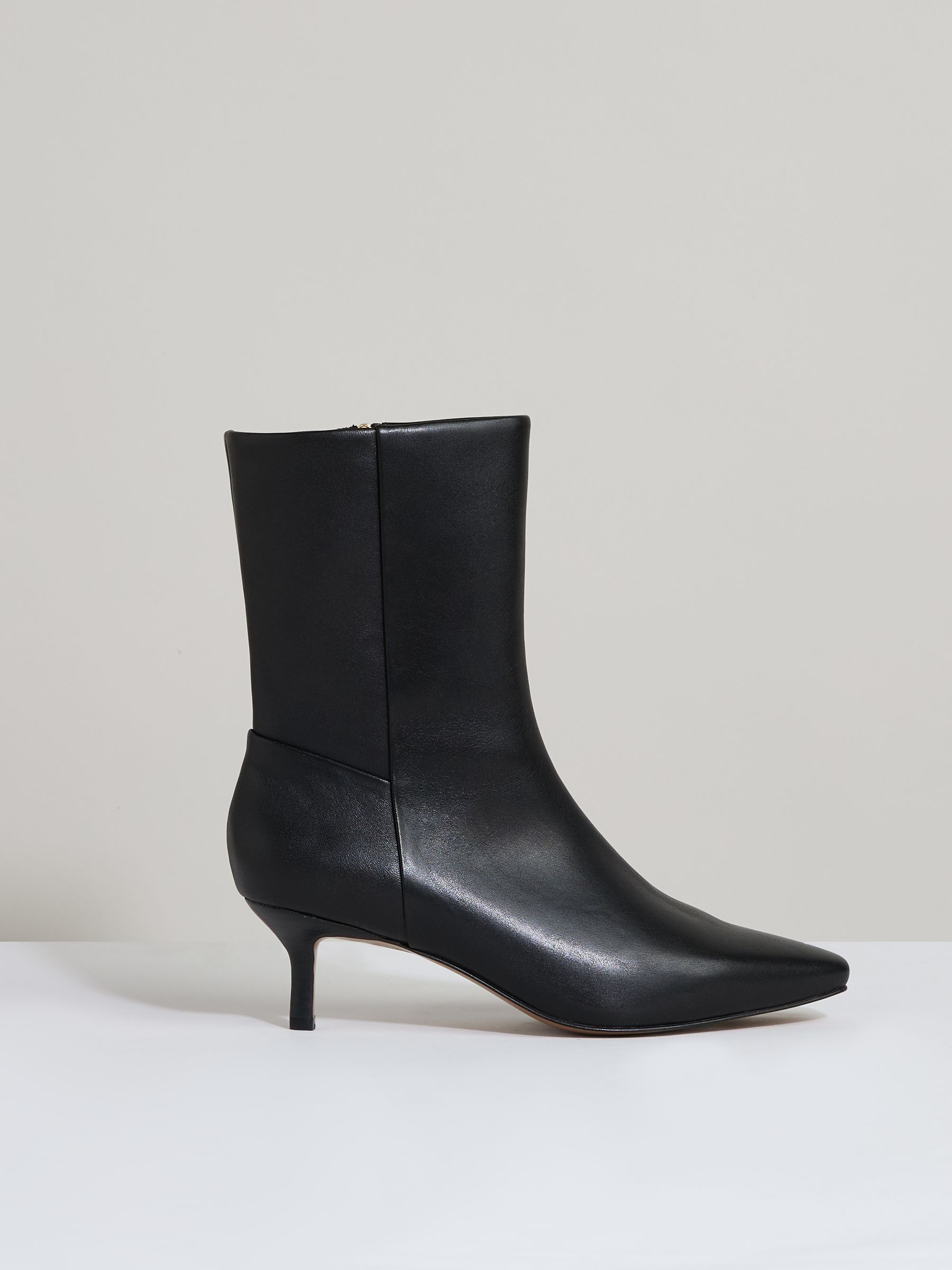 Leather Kitten-Heel Ankle Boots in Black