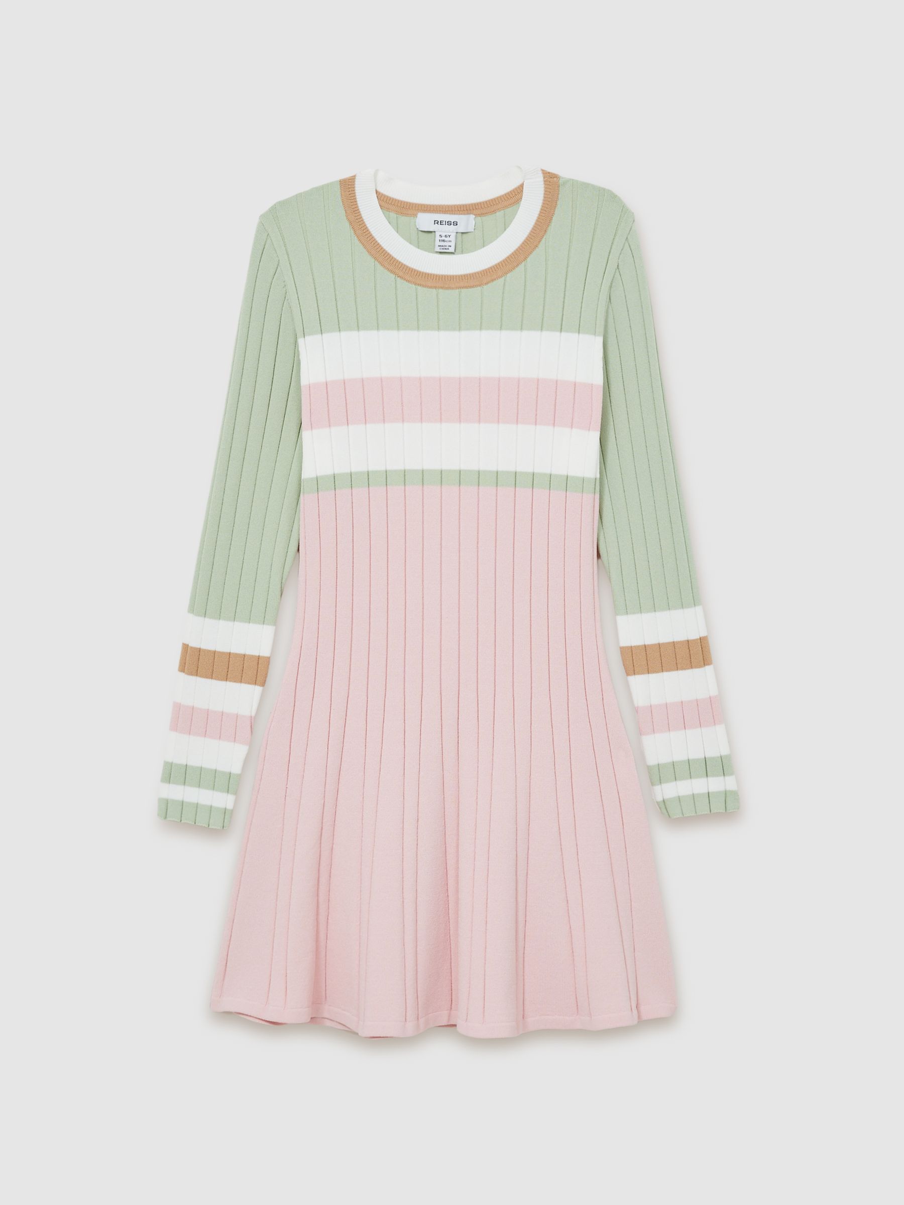 4-9 yrs Colour-Block Rib-Knit Skater Dress in Pink