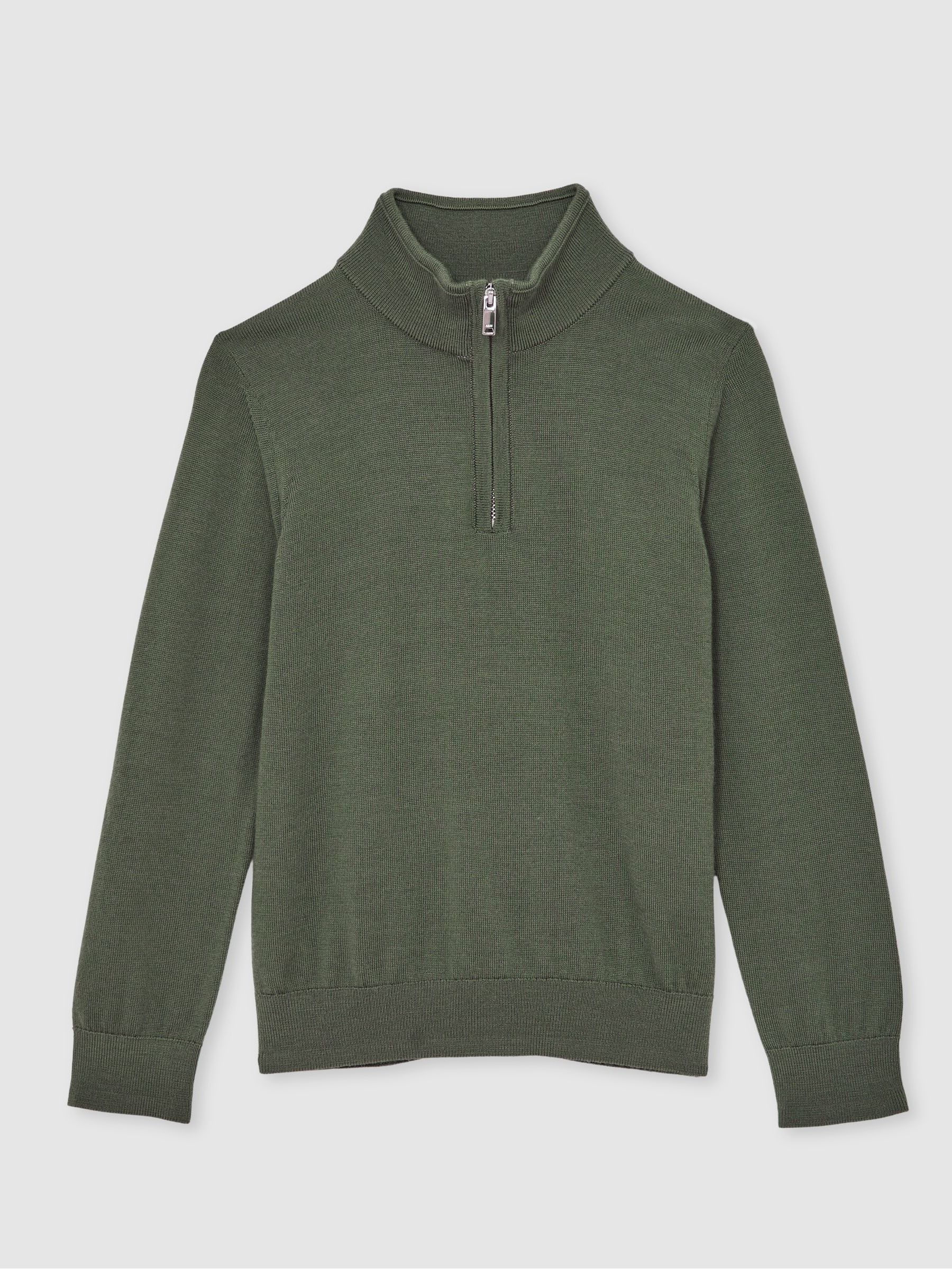 3-9 yrs Merino Wool Half-Zip Funnel Neck Jumper in Kale Green