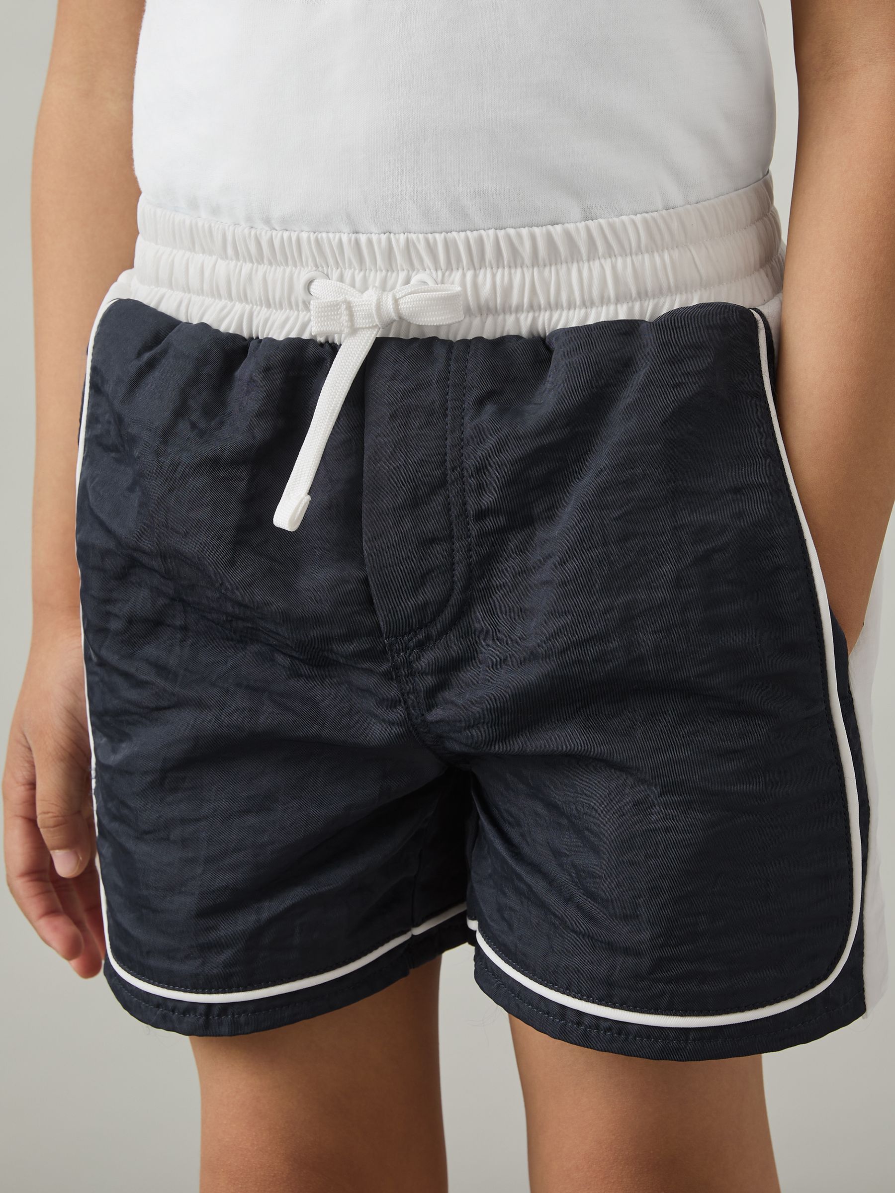 Colourblock Piped Swim Shorts in Navy/White