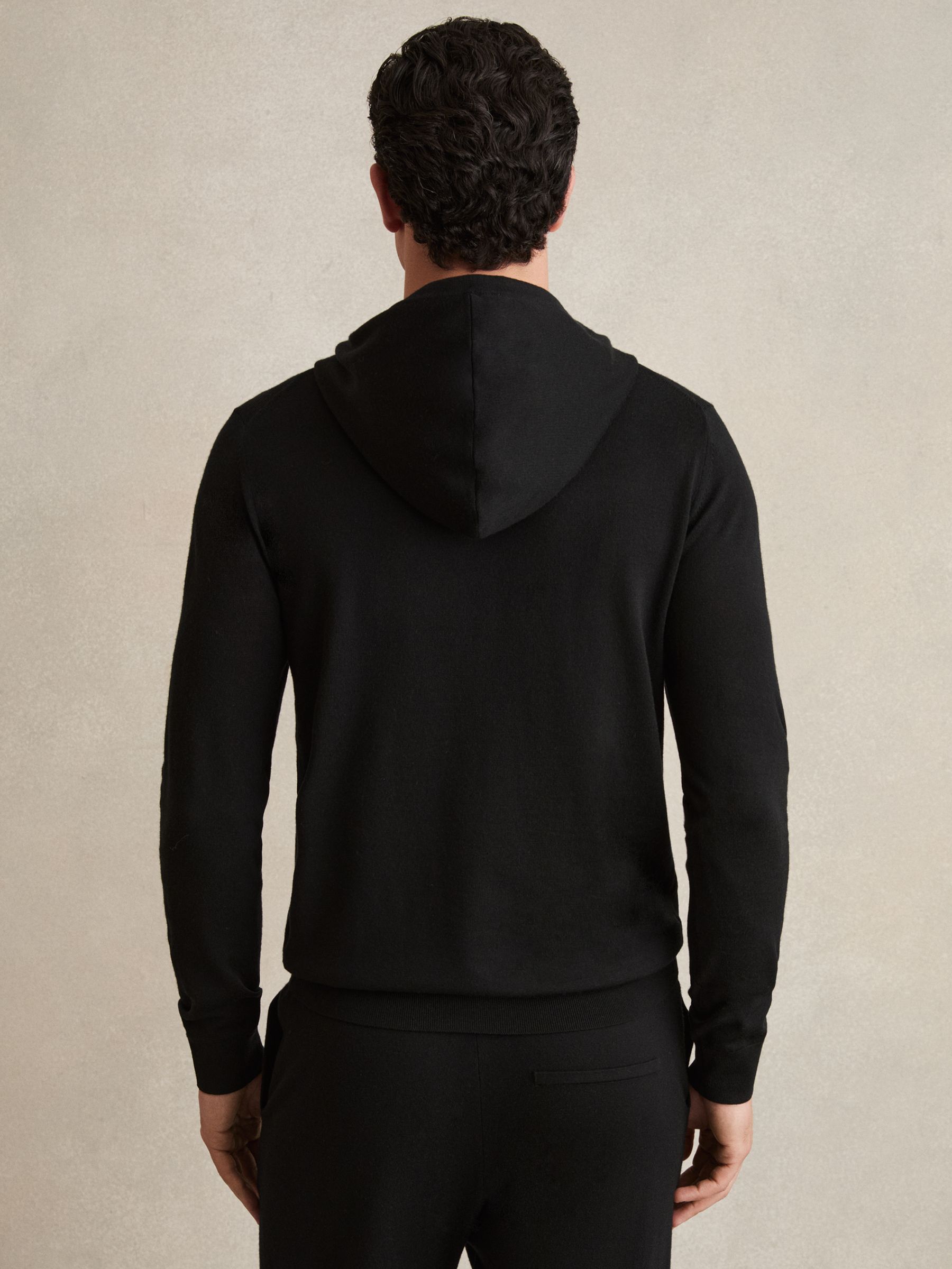 Merino Wool Drawstring Hoodie in Black