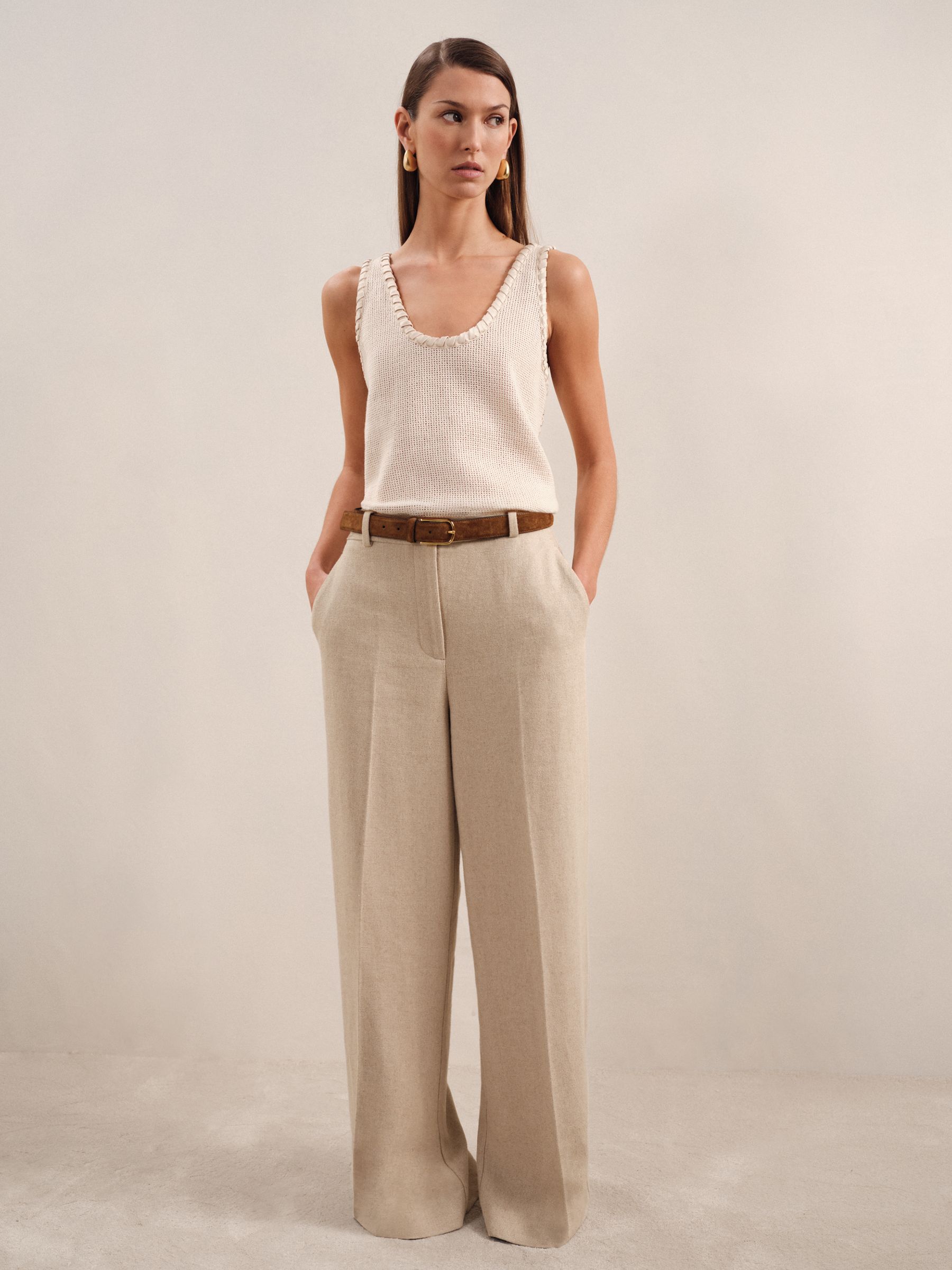 Petite Linen-Blend Wide-Leg Trousers in Neutral