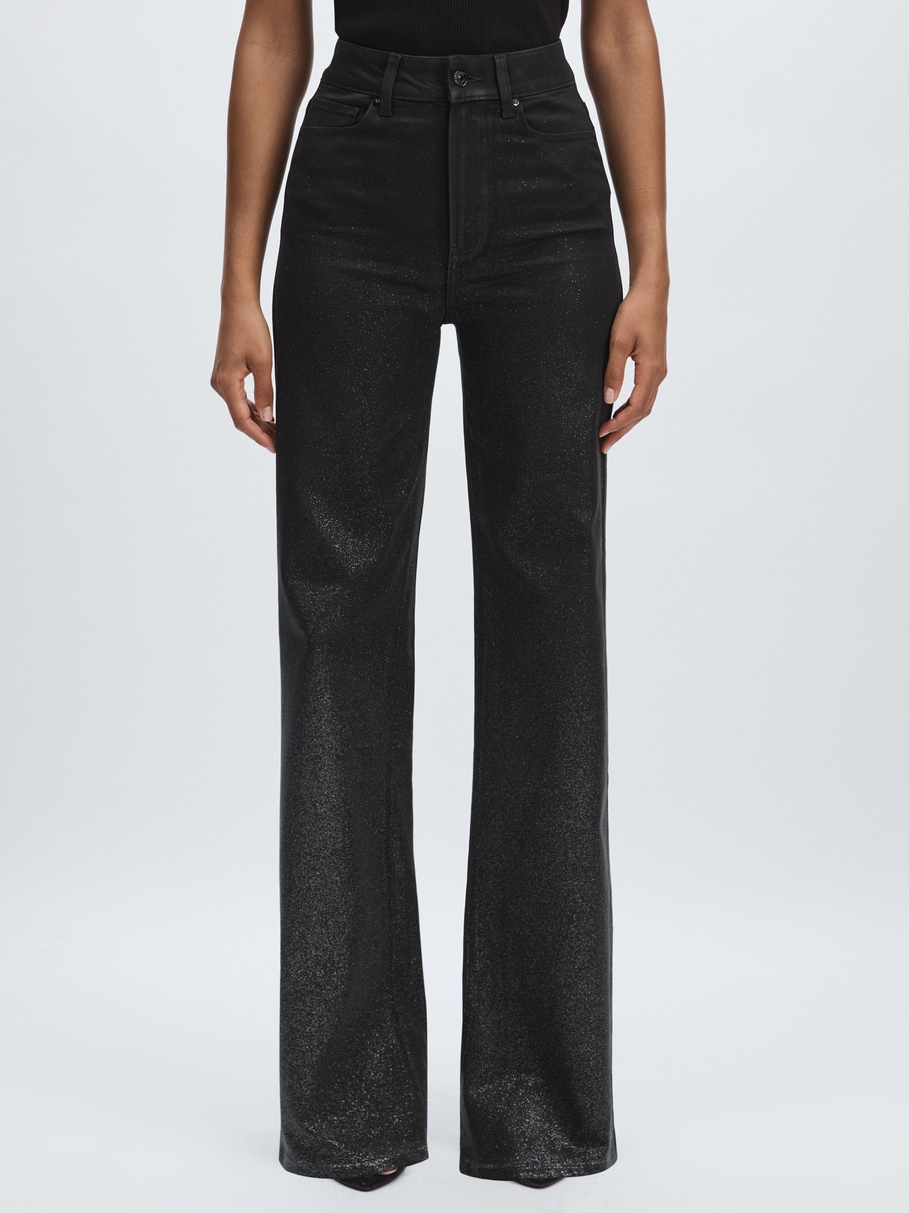 Paige Glitter Dégradé Straight Leg Jeans in Black/Silver