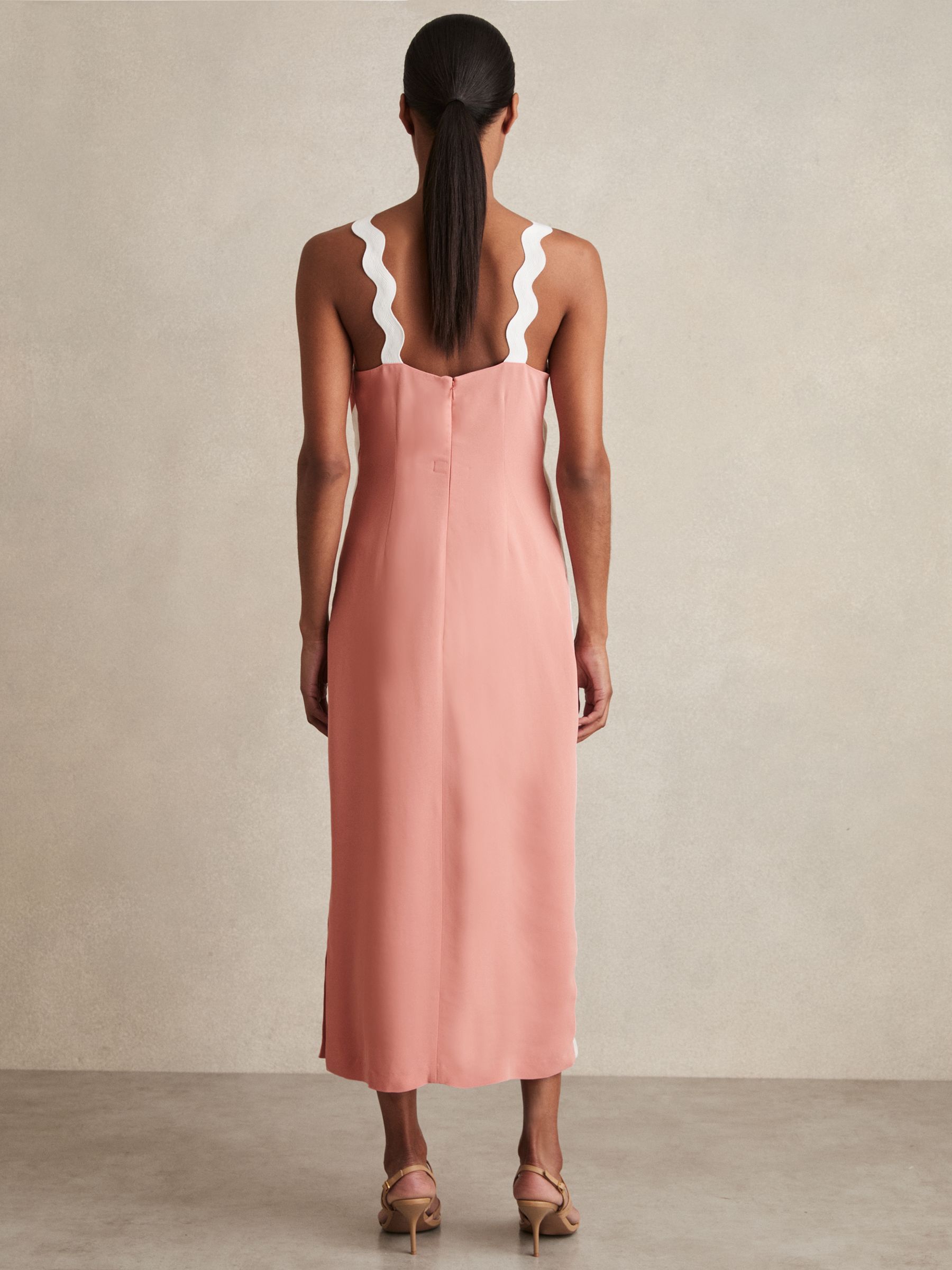 Wave-Trim Crepe Midi Dress in Pink