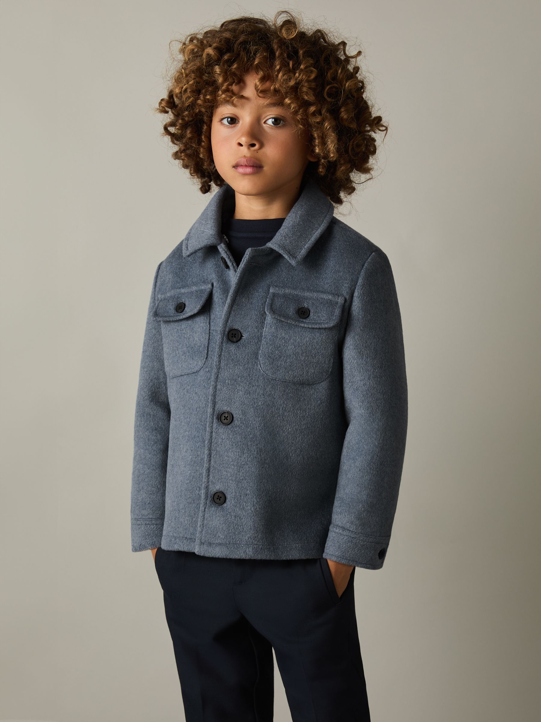 9-13 yrs Removable-Hood Brushed-Twill Overshirt in Airforce Blue