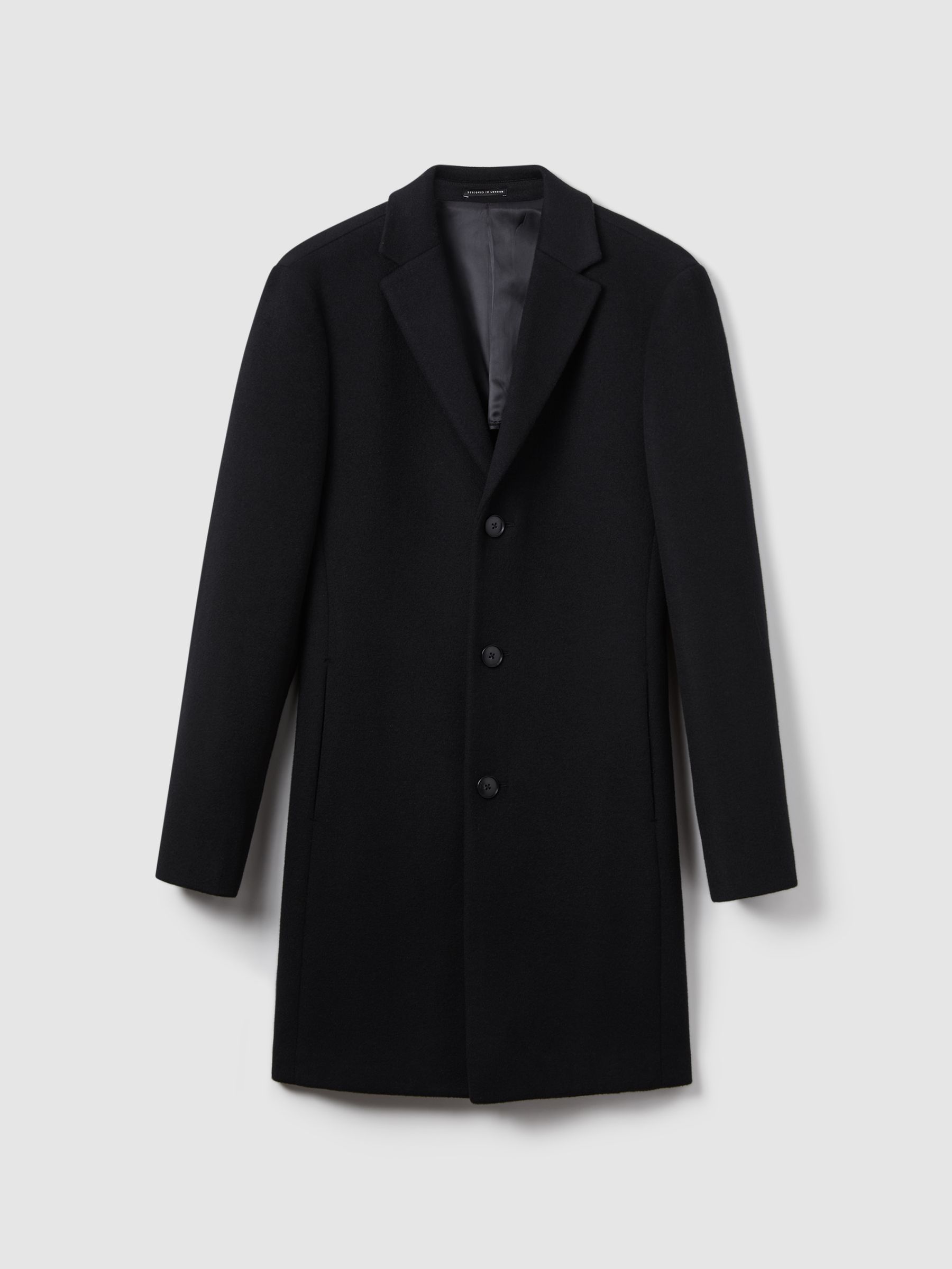 Wool-Blend Single-Breasted Overcoat in Black