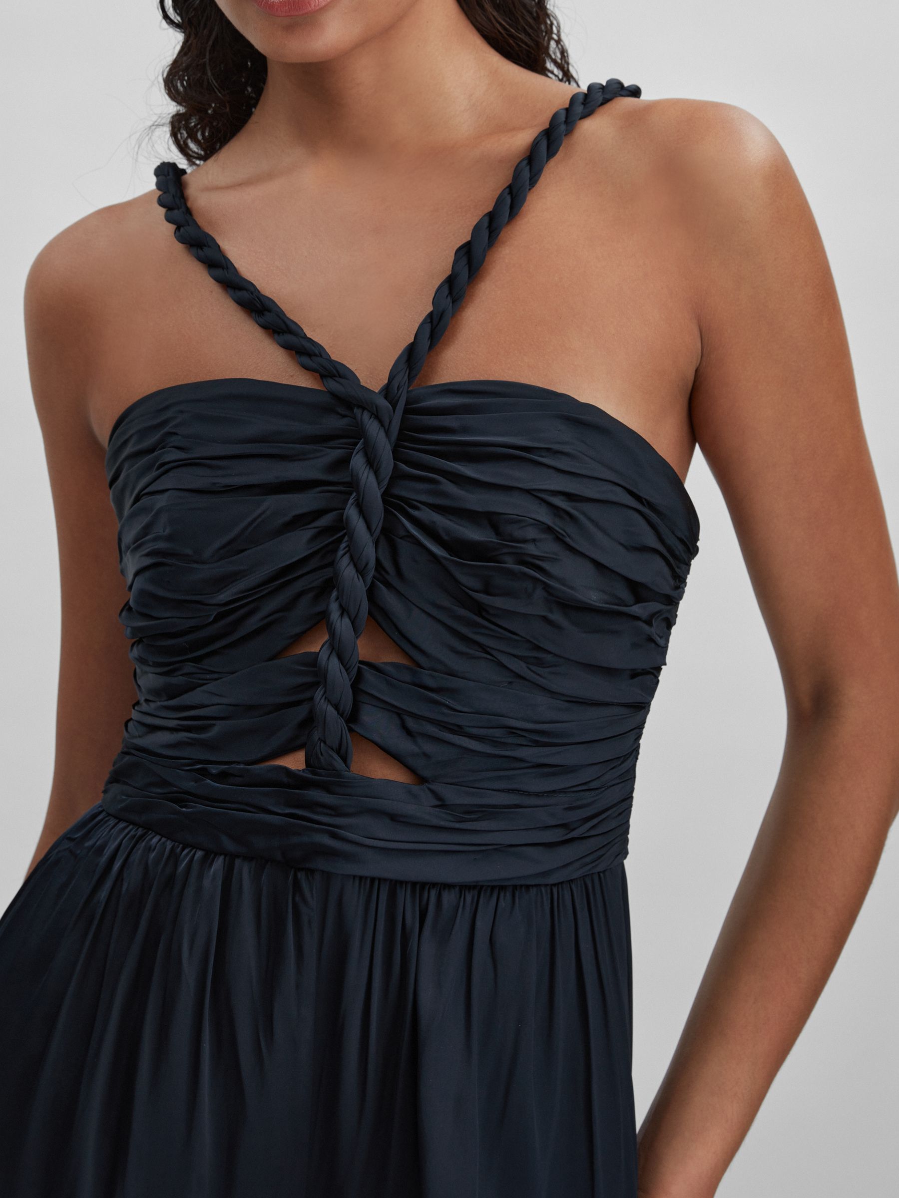 Amur Ruche Detail Wide Leg Jumpsuit in Navy