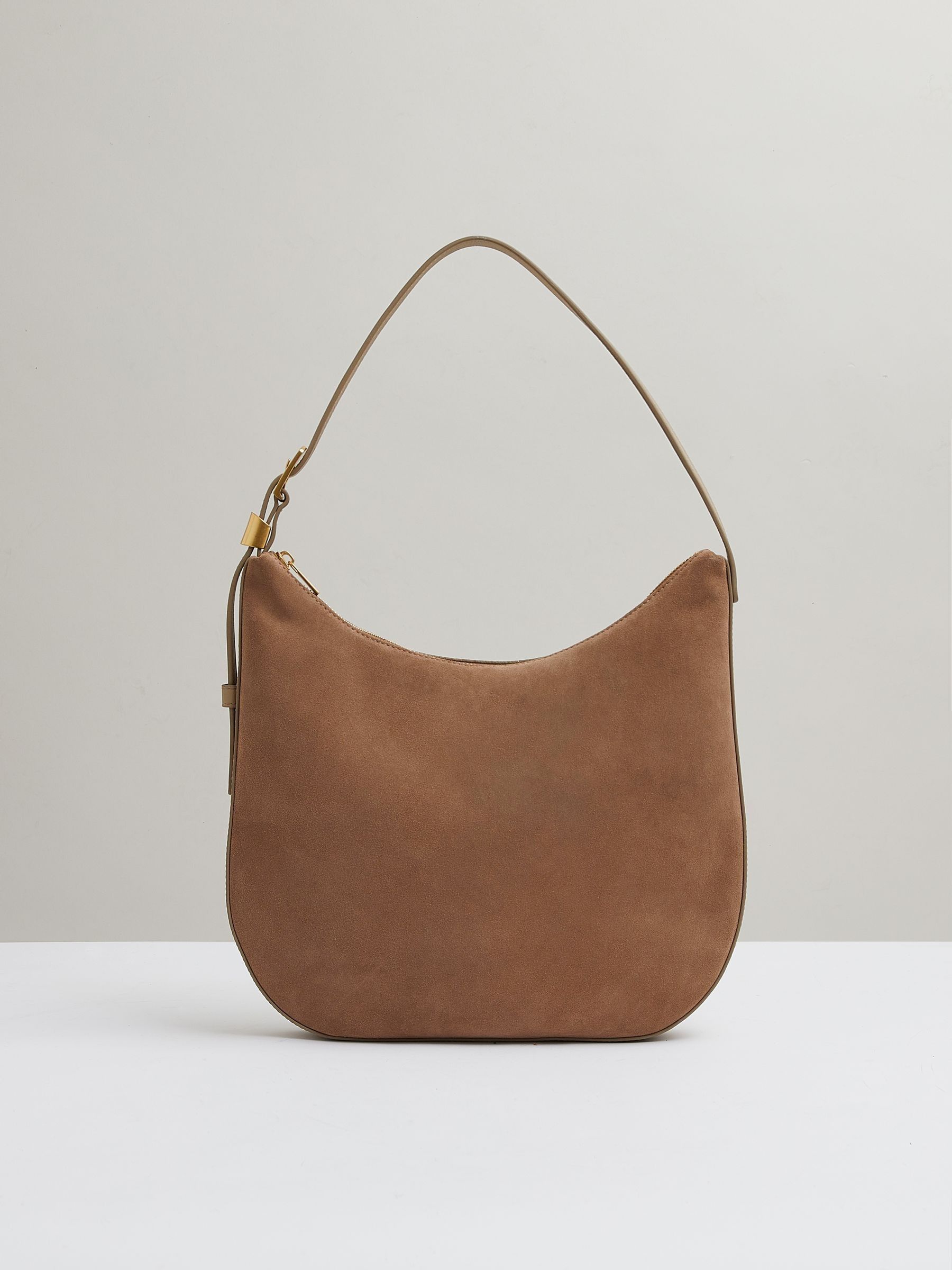 Leather and Suede Shoulder Bag in Taupe