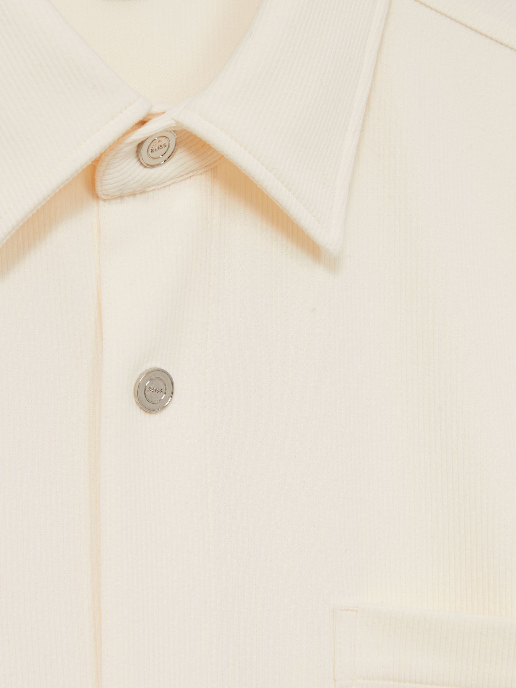 Brushed Corduroy Press-Stud Overshirt in Off White