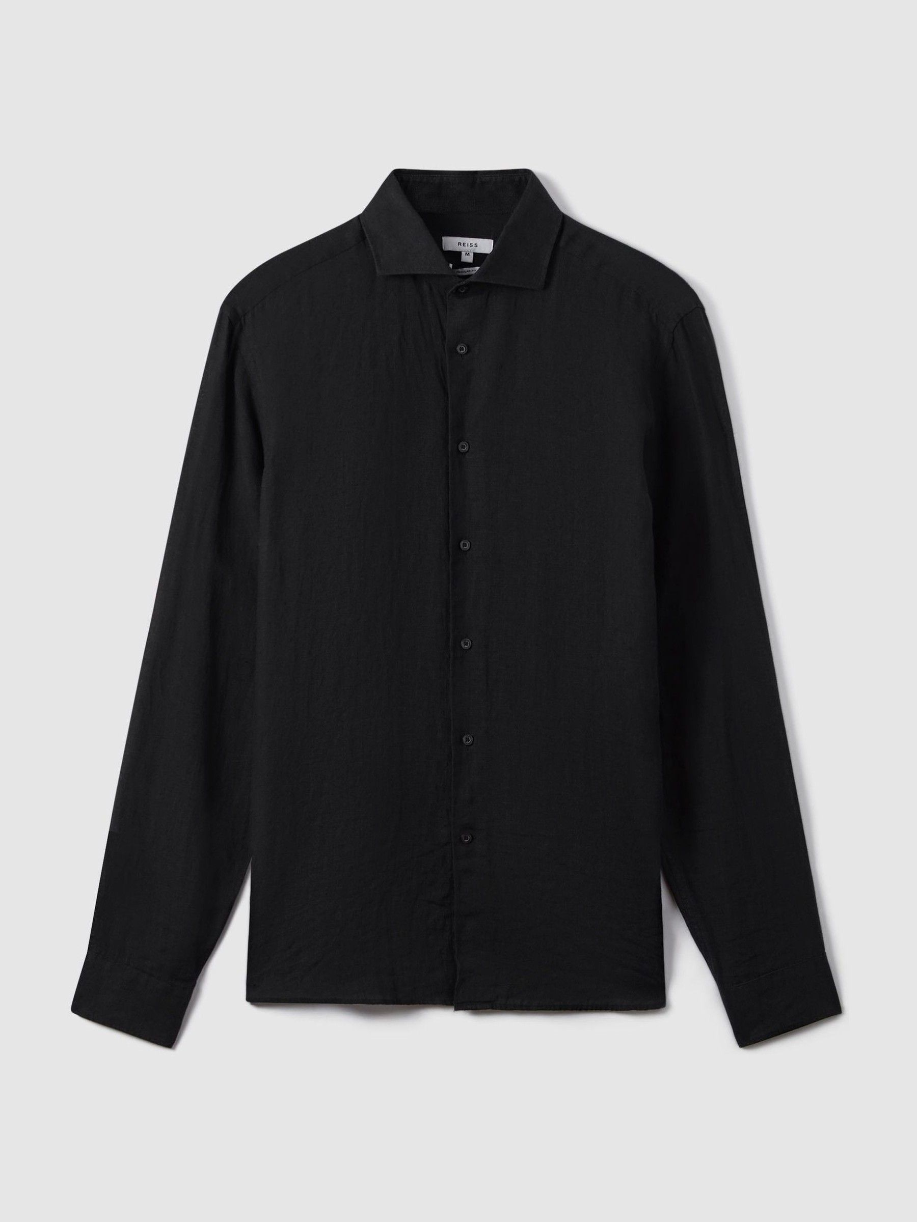 Linen Button-Through Shirt in Black