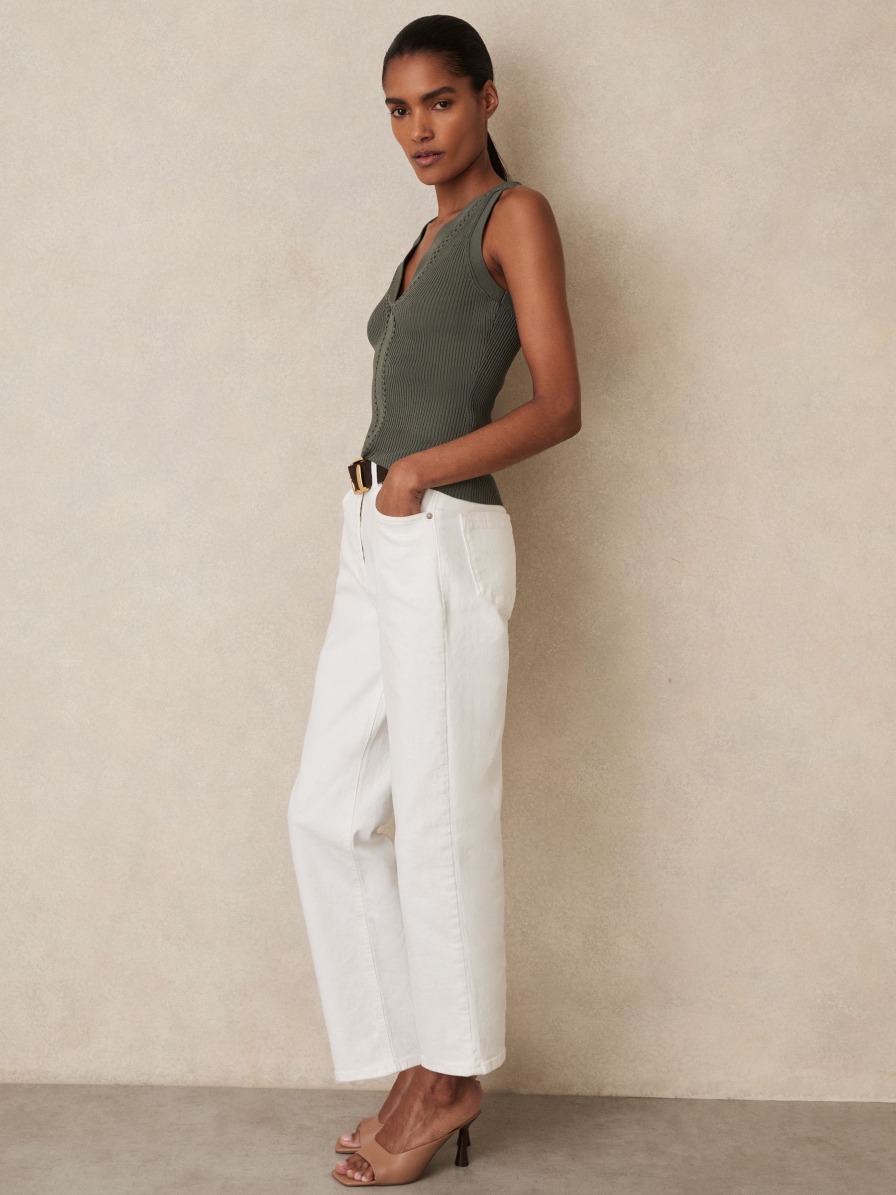 Craft-Stitch Rib-Knit Vest in Khaki Green