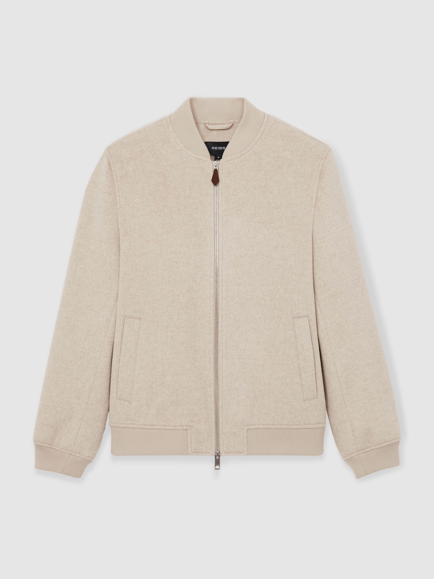 Brushed Wool-Blend Bomber Jacket in Stone