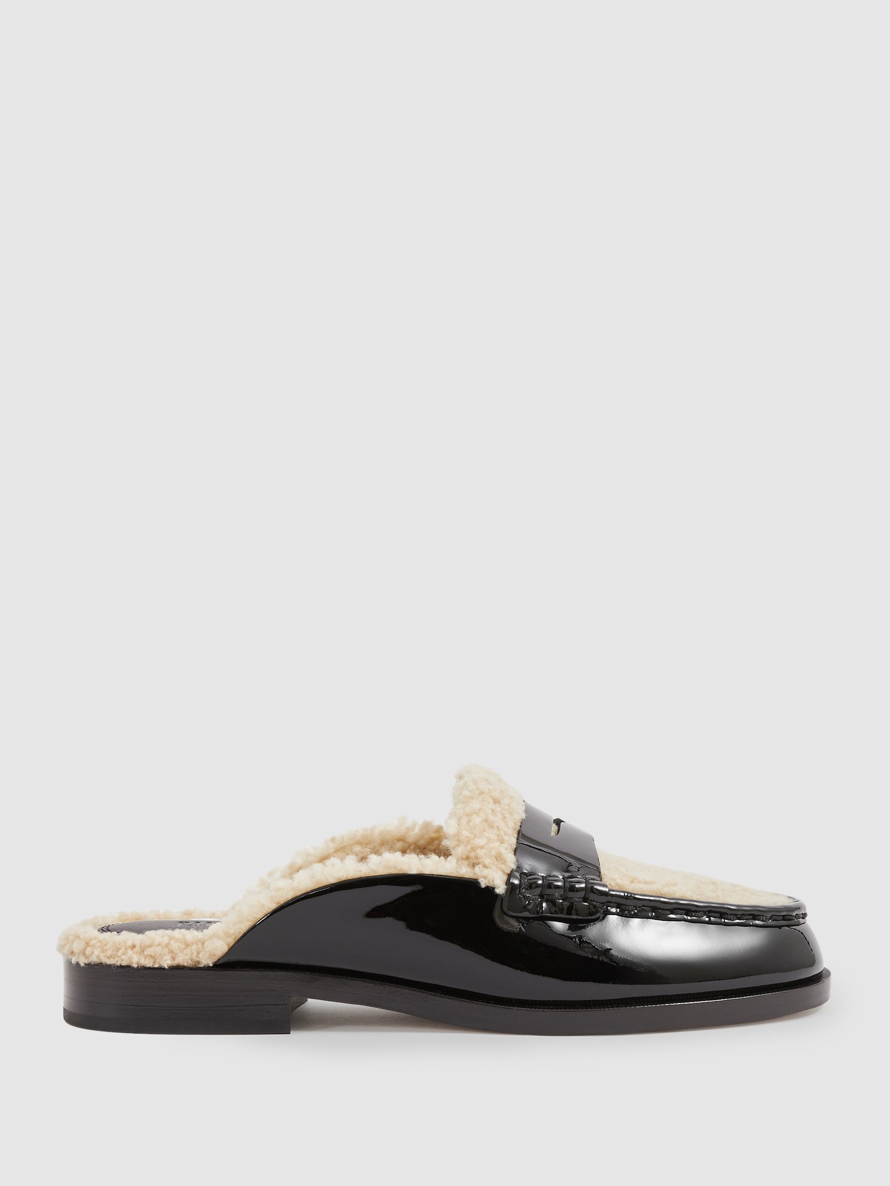 Paige Leather And Shearling Loafer Mules in Black