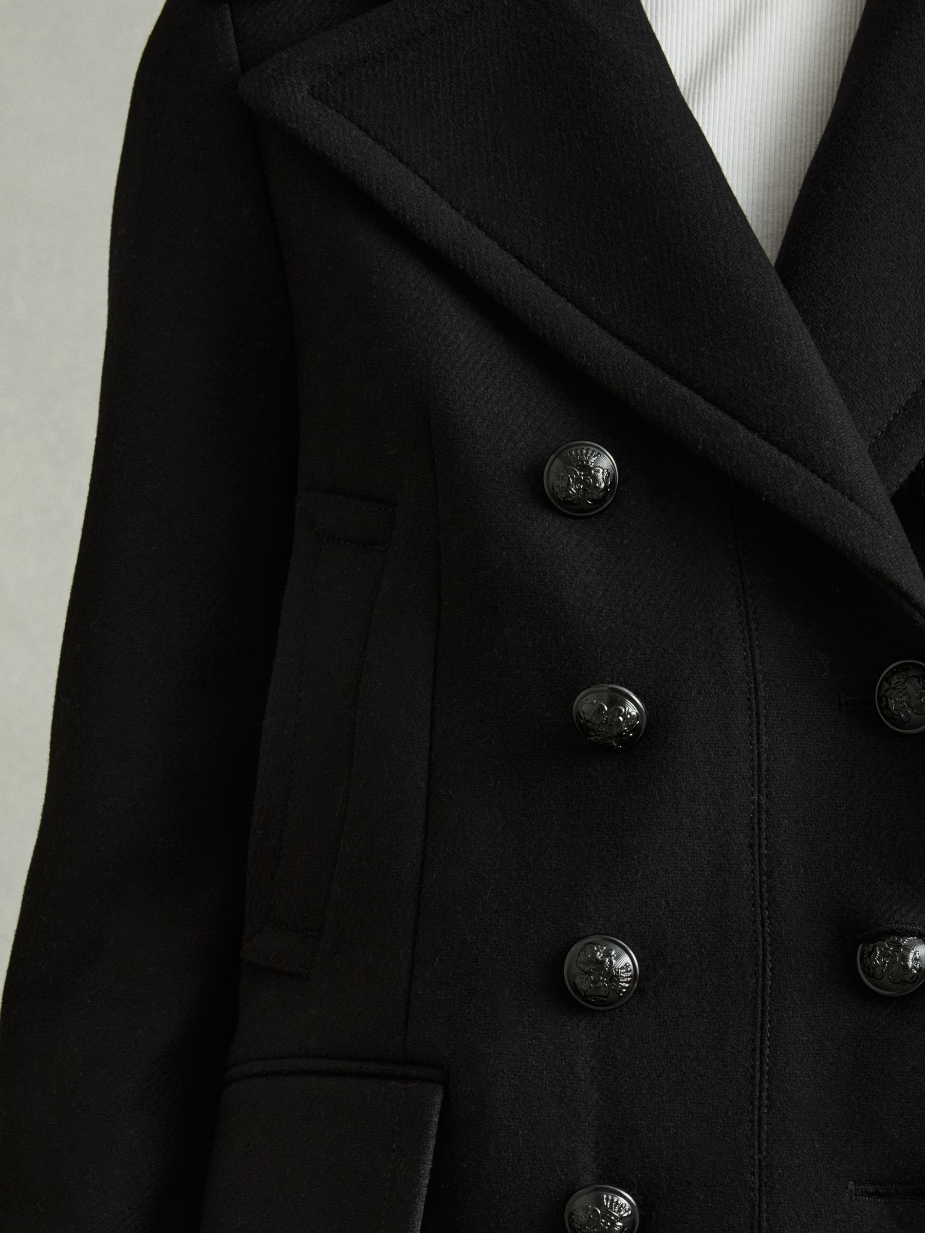 Wool Blend Double Breasted Pea Coat in Black
