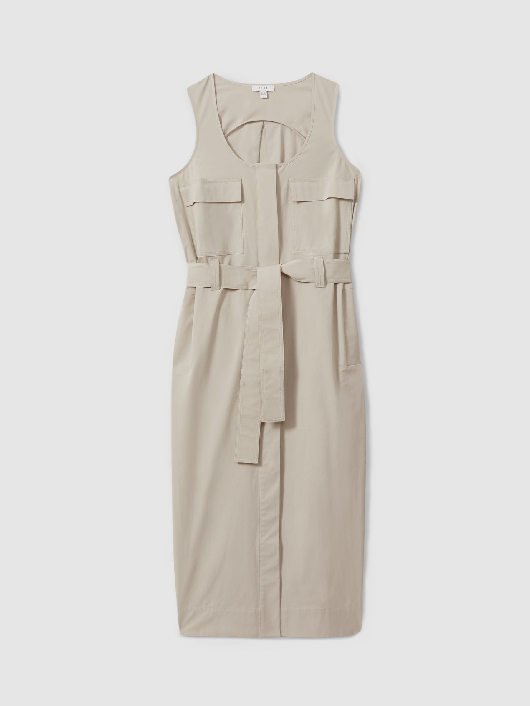 Utility Belted Midi Dress in Stone