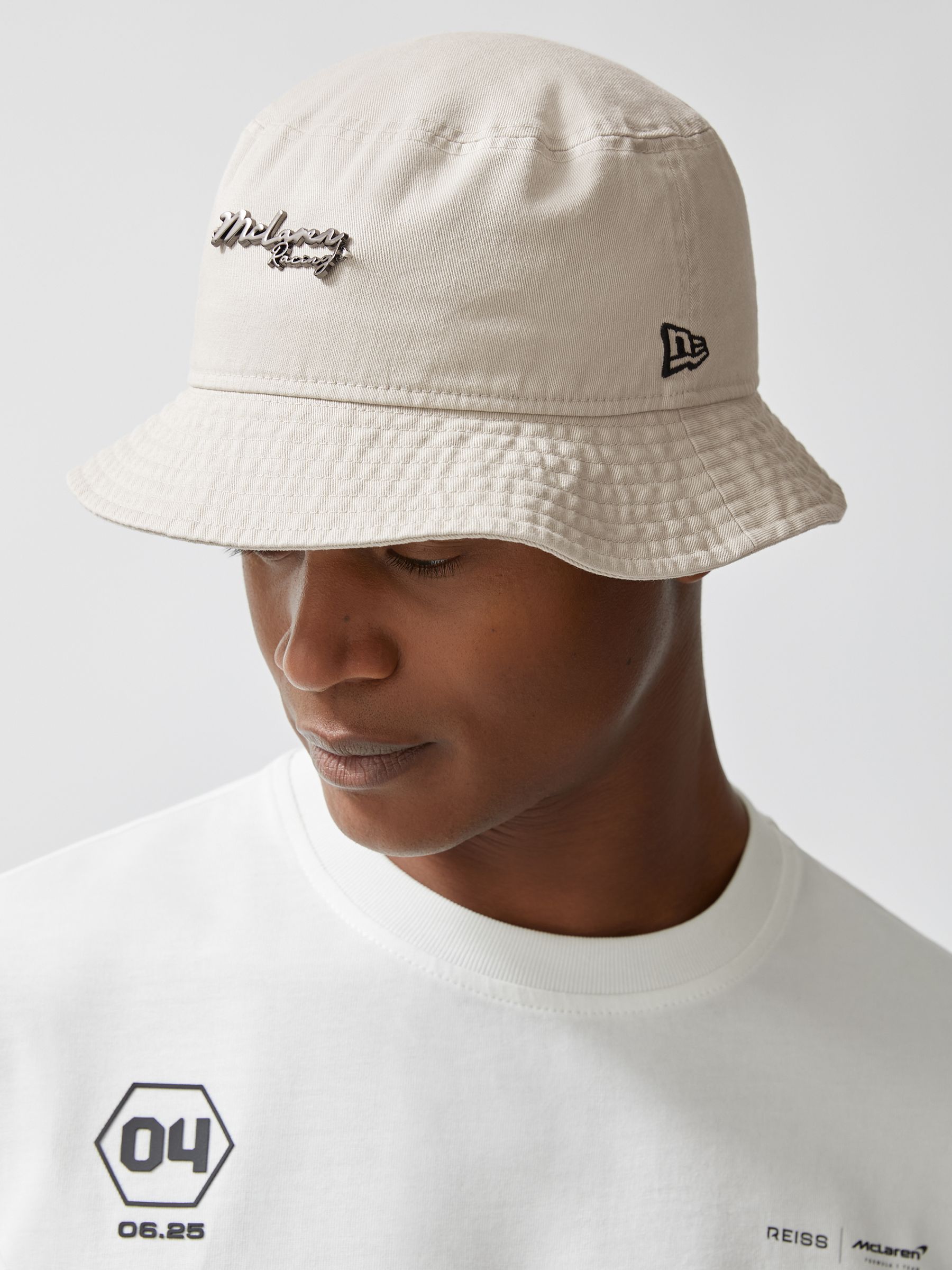 Unisex Fit McLaren Racing Cotton Bucket Hat in Stone