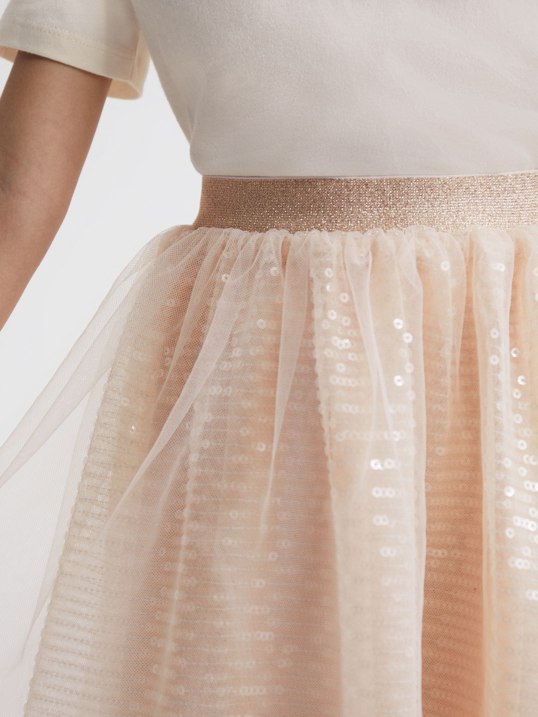 4-9 yrs Sequin Midi Skirt in Pale Pink