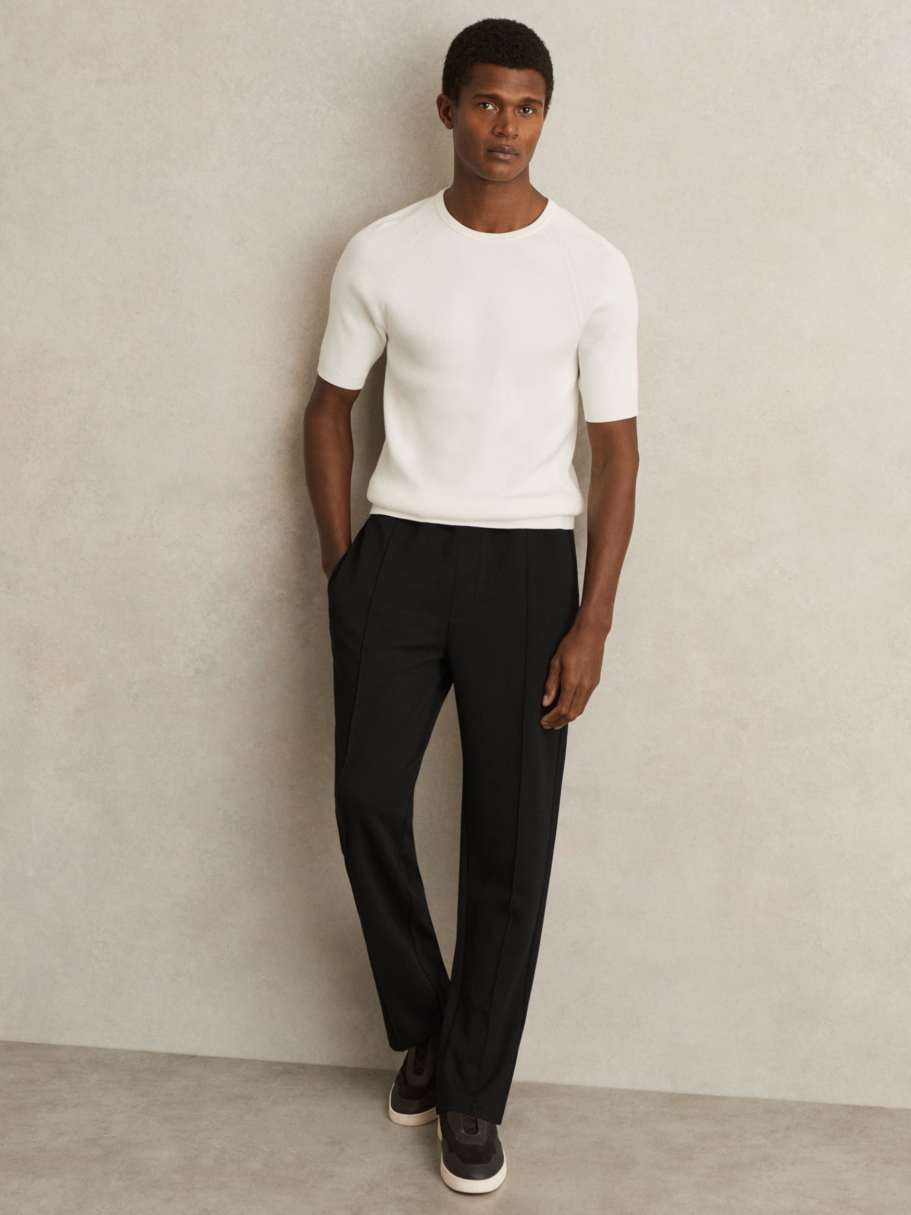 Interlock Straight Leg Drawstring Trousers in Black