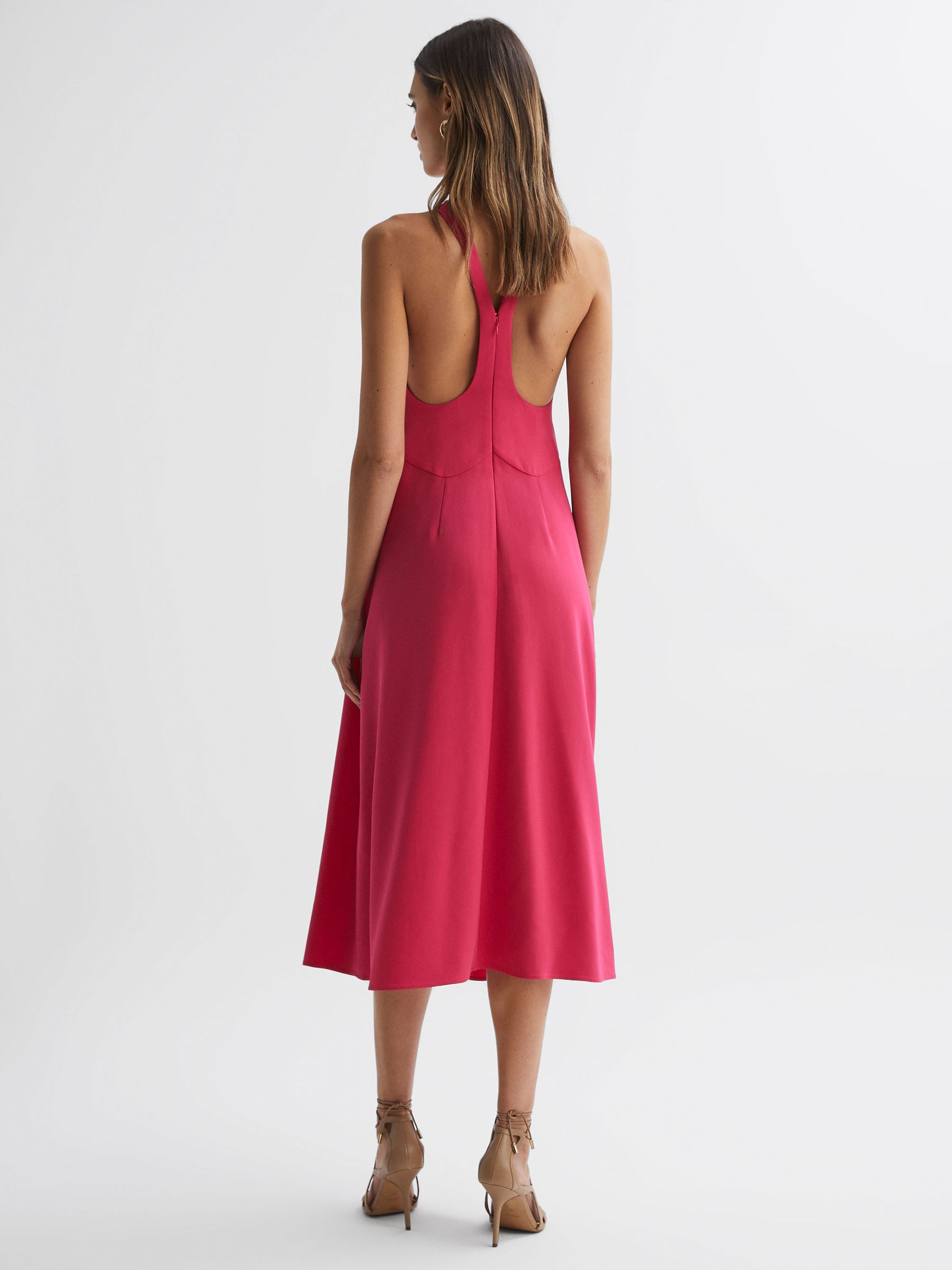 Halter Neck Cut Out Midi Dress in Pink