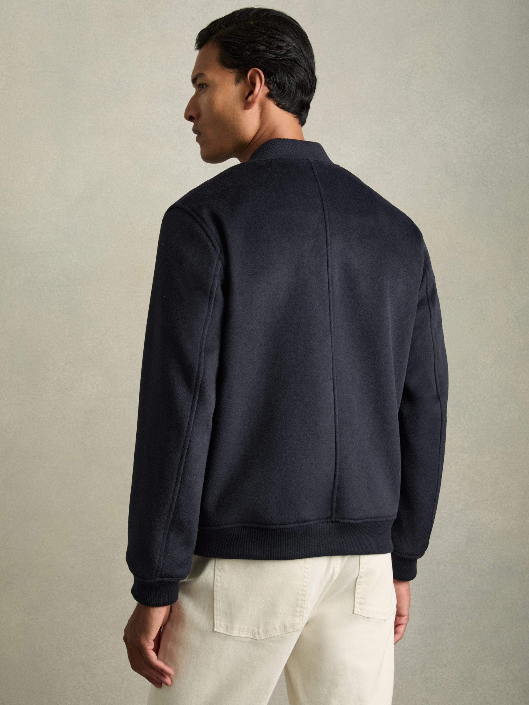 Brushed Wool-Blend Bomber Jacket in Navy