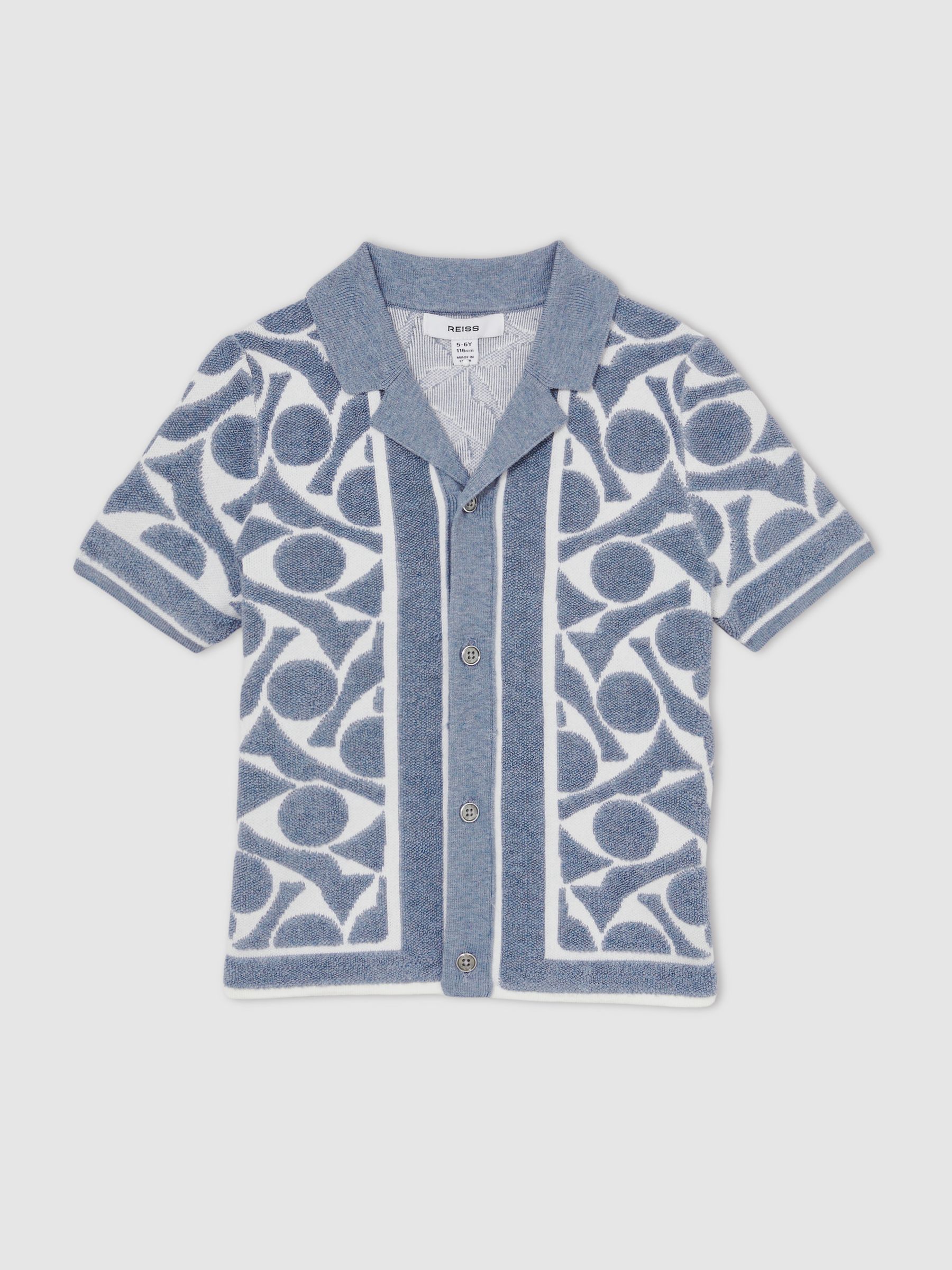 9-13 yrs Abstract-Pattern Towelling Shirt in Soft Blue/White