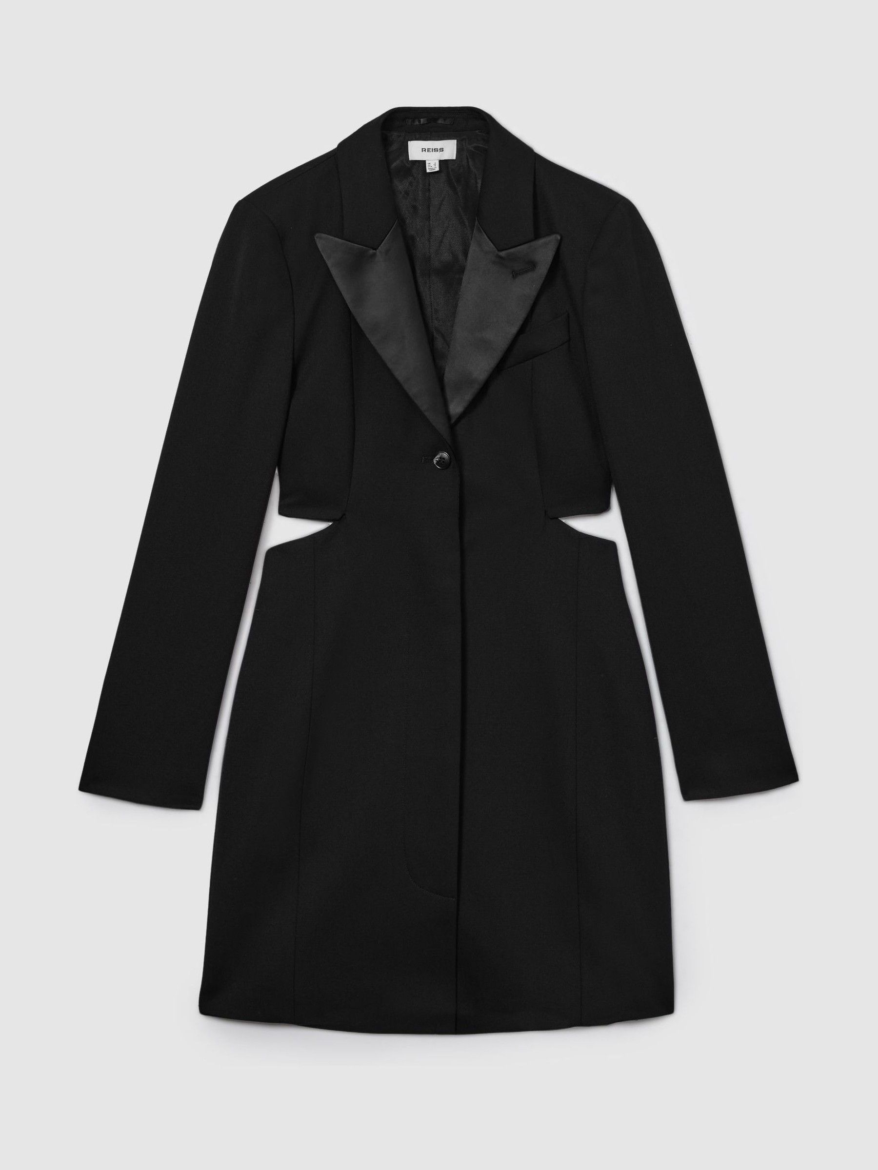 Wool Blend Cut Out Tuxedo Mini Dress in Black