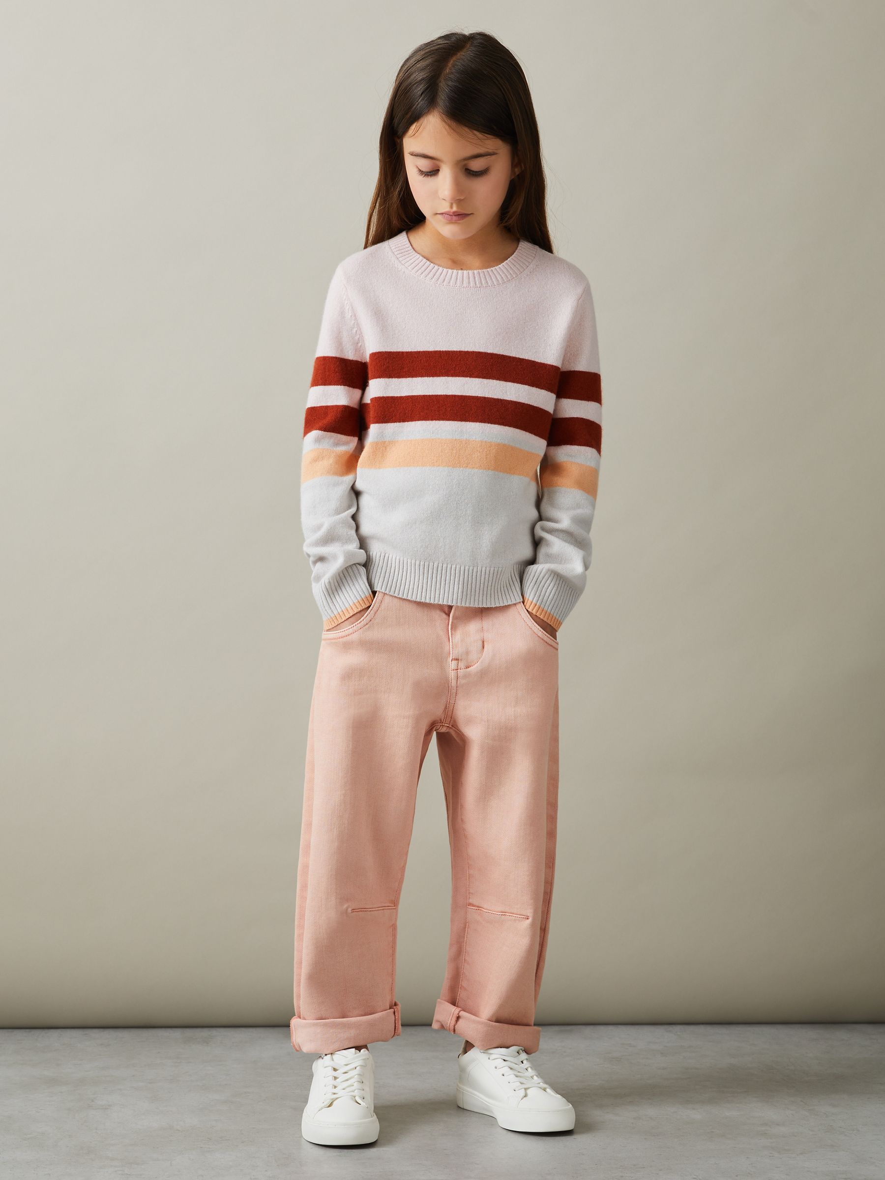 4-9 yrs Wool Blend Striped Crew Neck Jumper in Pink