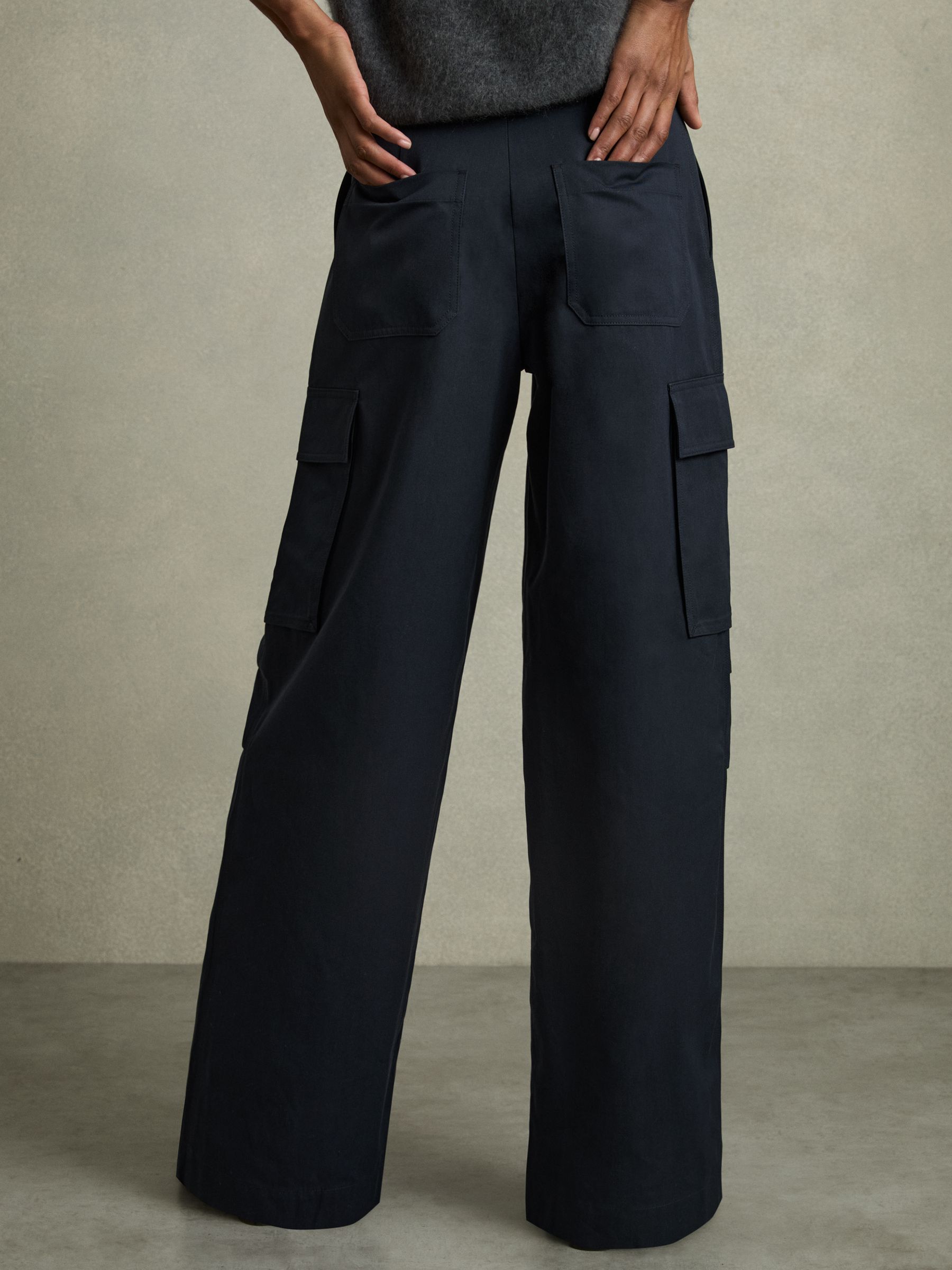 Cotton-Tencel Wide-Leg Combat Trousers in Navy