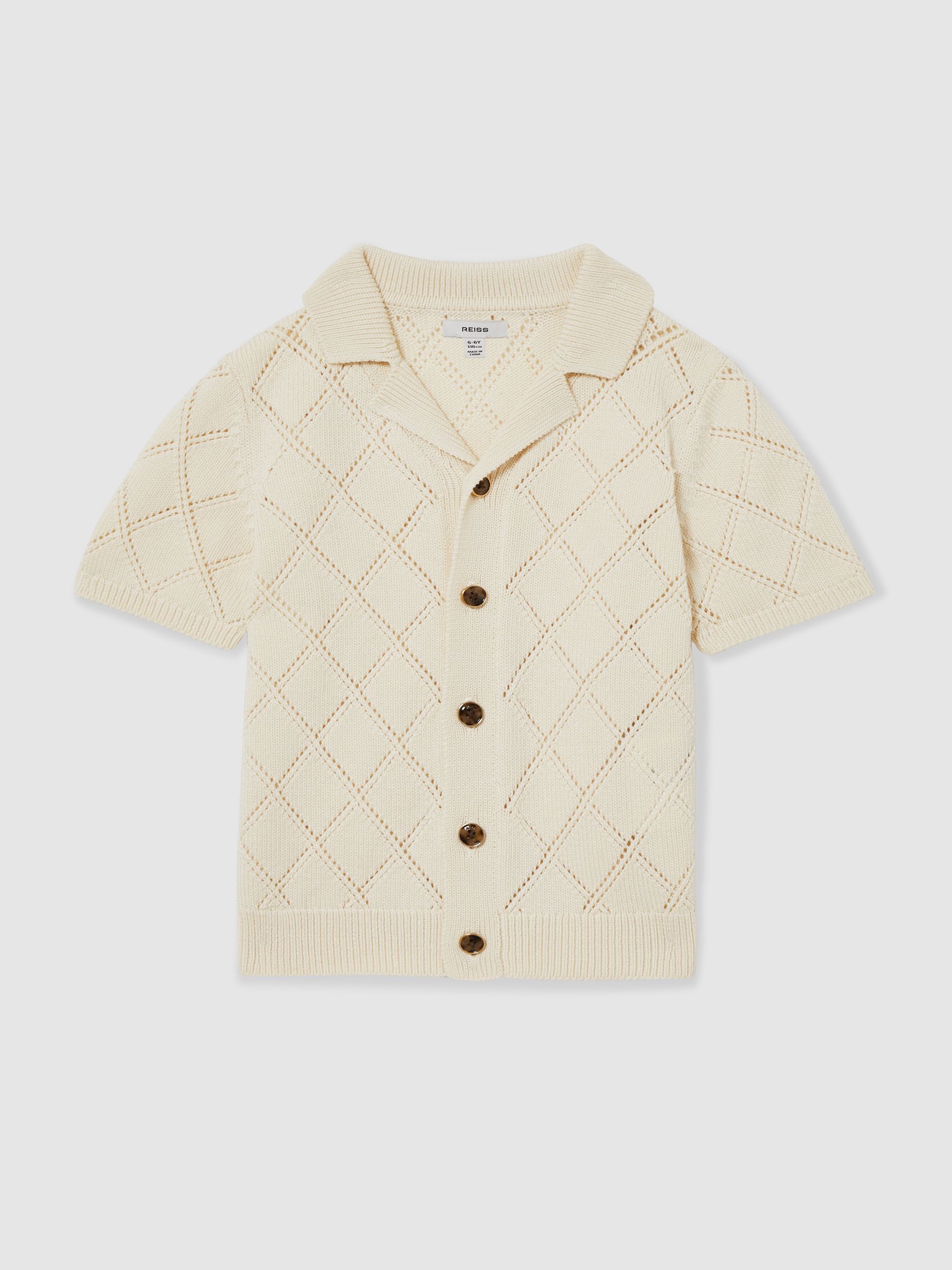 9-13 yrs Cotton Blend Diamond Knit Shirt in Off White