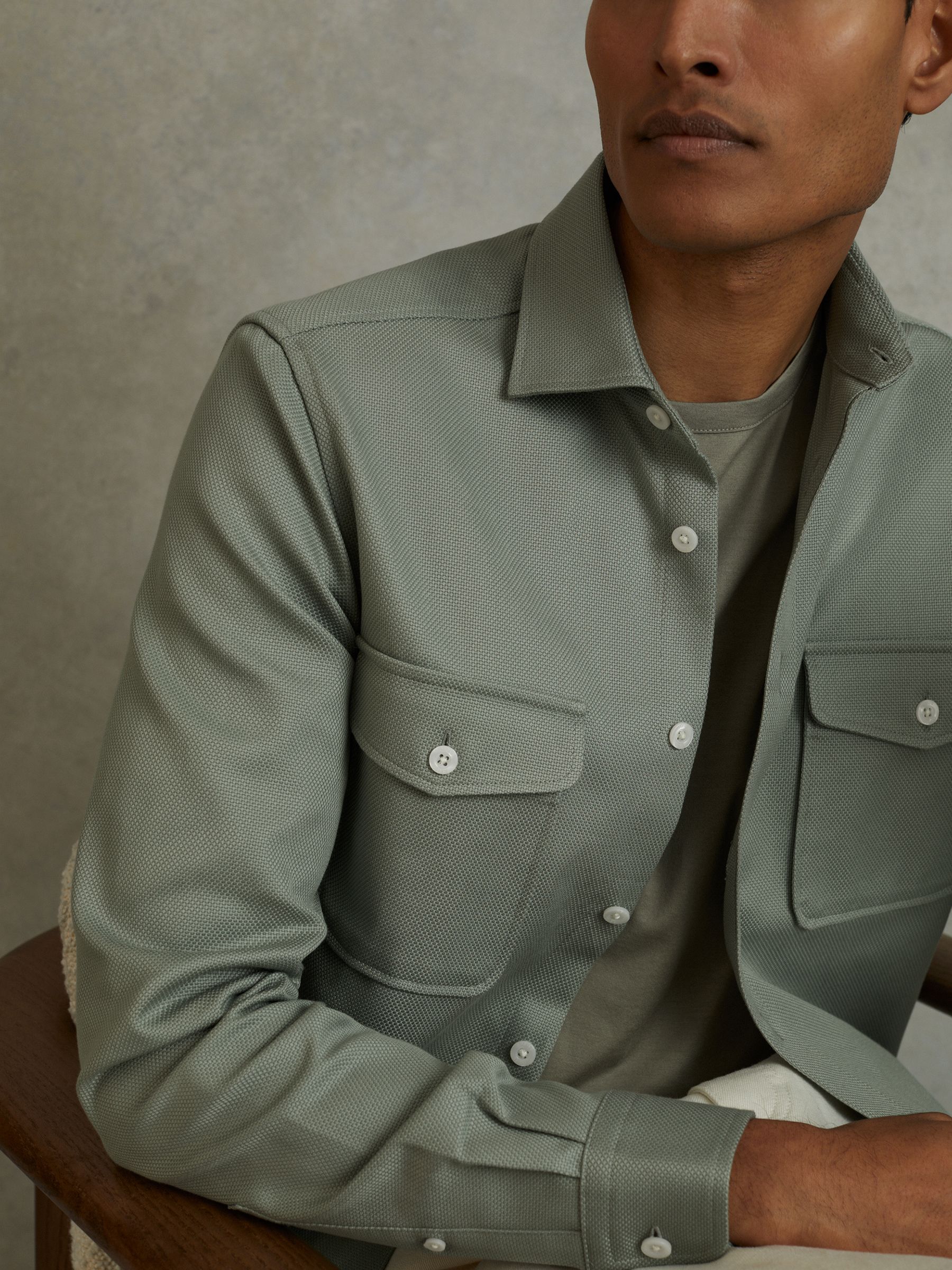 Cotton Canvas Overshirt in Sage Green